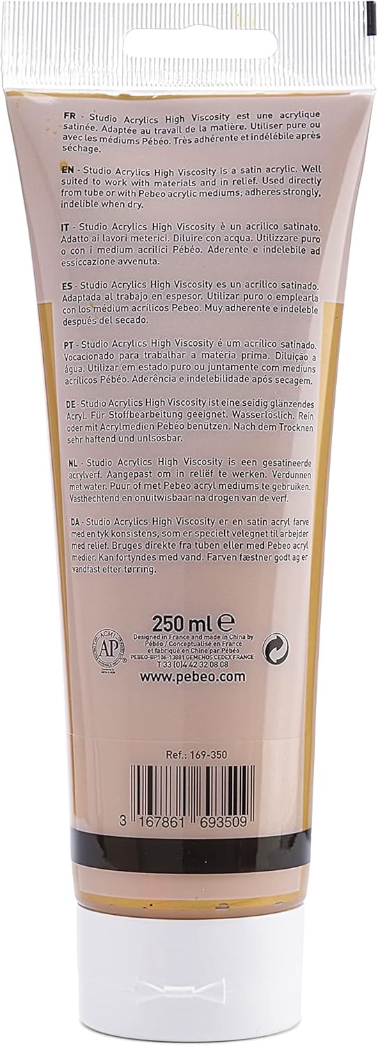 PEBEO Studio Acrylics High Viscosity, Fine Acrylic, 250 ml - Iridescent Rich Gold, 8.45 Fl Oz (Pack of 1), (169-350)