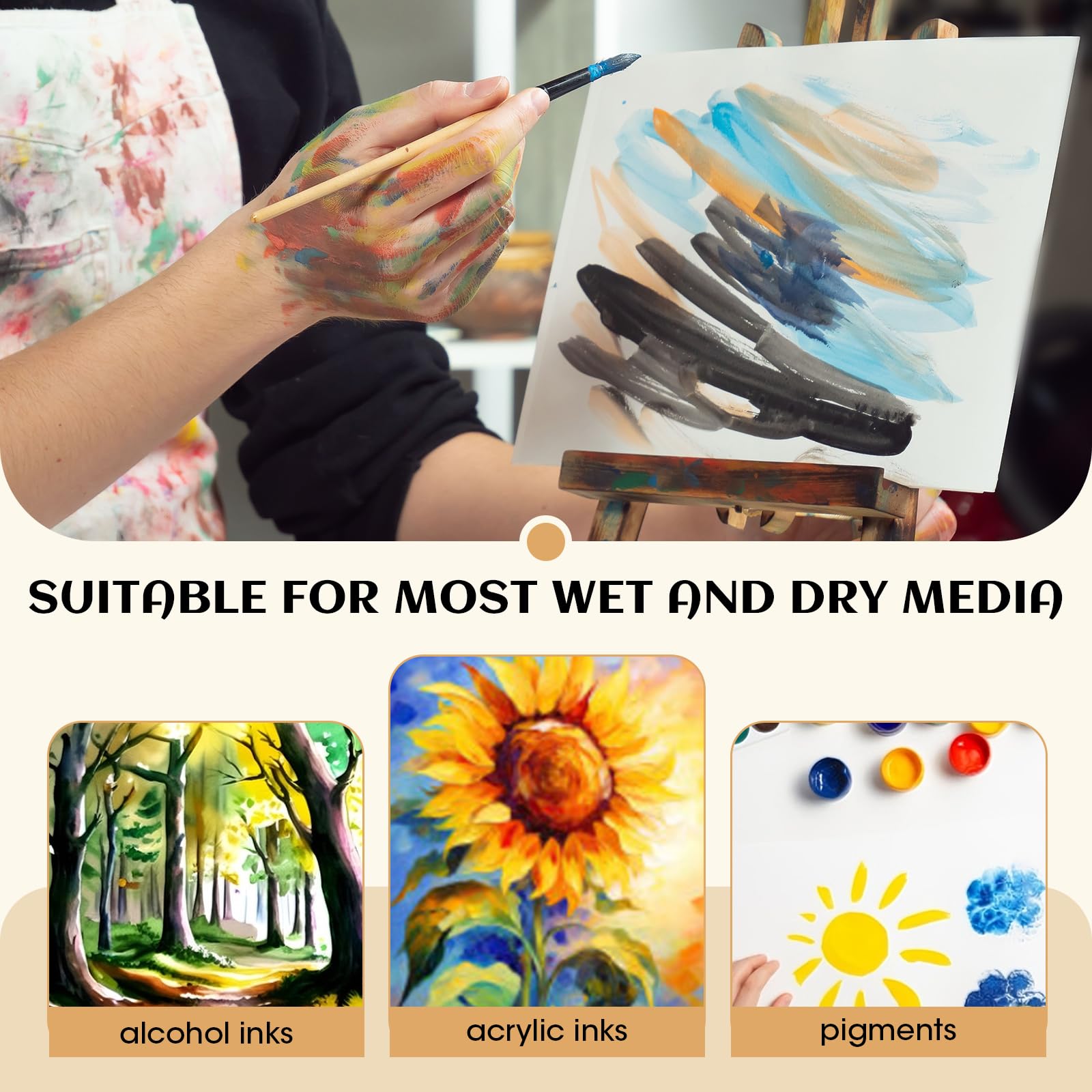 Maitys Lot de 30 feuilles de papier minéral - 3 tailles (15,2 x 20,3 cm, 22,9 x 30,5 cm, 27,9 x 35,6 cm), papier imperméable durable pour encre à l'alcool, aquarelle, croquis et art mixte