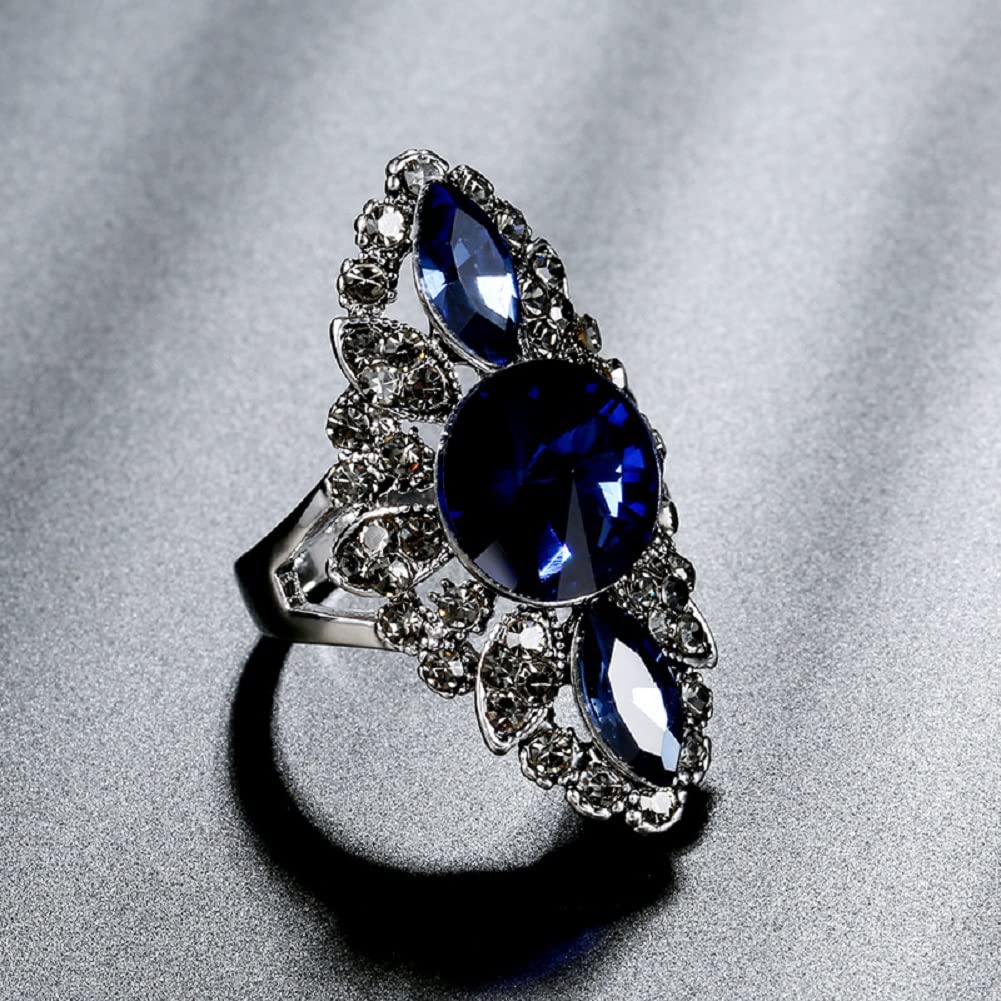 WBDWWTD Personalisieren Sie den klassischen, traditionellen 5-Karat-Königsblau-CZ-Kronen-Halo-Oval-Zirkonia-Simulationssaphir-Verlobungsring für Frauen mit eingelegtem Topas-Verlobungsring,