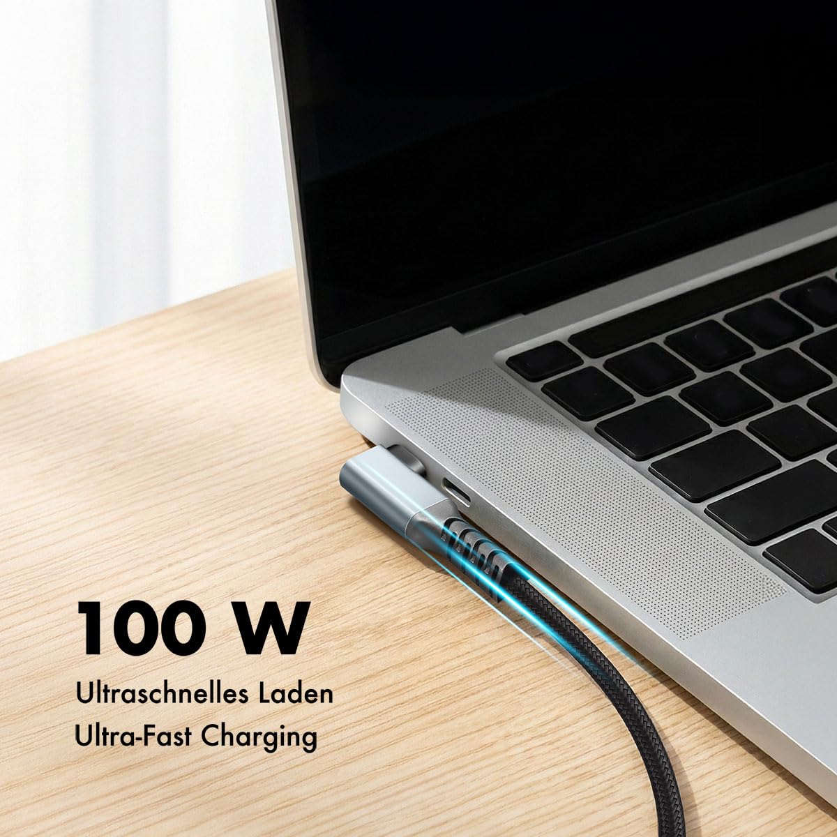 LogiLink Kabel przyłączeniowy USB 3.2 Gen2 typu C, wtyczka USB-C 90° do wtyczki USN-C, transmisja danych 10 Gbit/s, 100 W (PD3) i chipset E-marka, rozdzielczość wideo 4K/60Hz, płaszcz nylonowy