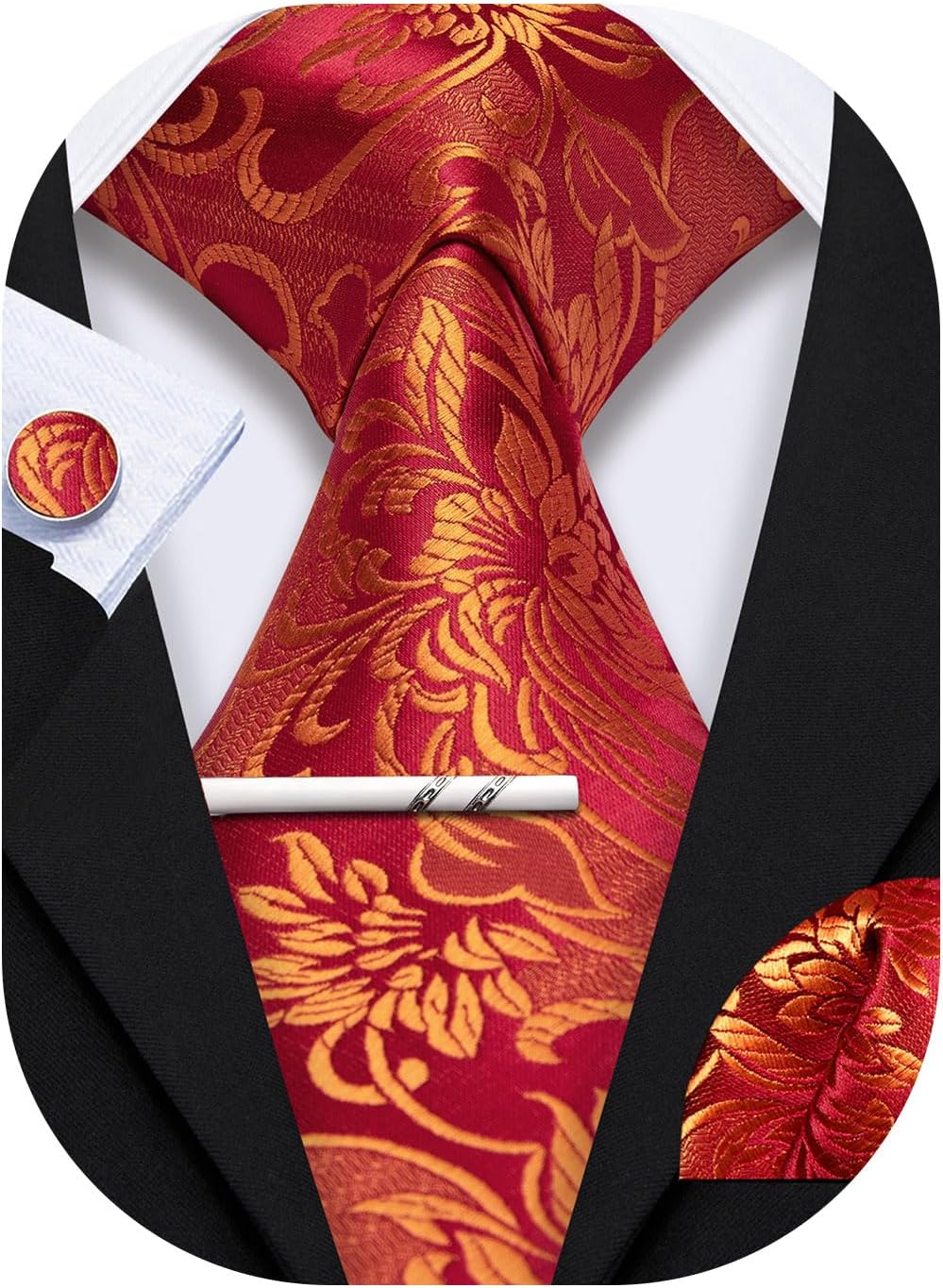 YOHOWA Mens Ties Set Wedding Paisley Neckties with Handkerchief Cufflinks Formal Business