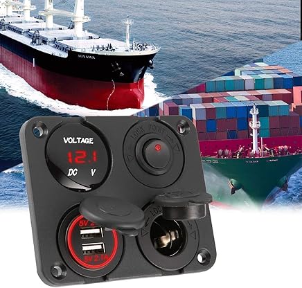 Lorenlli Puertos USB duales Cargador de autom?vil + volt?metro de LED + 12-24V Toma de corriente + Interruptor de encendido-apagado 4 en 1 Panel de interruptor de LED de barco marino de autom?vil