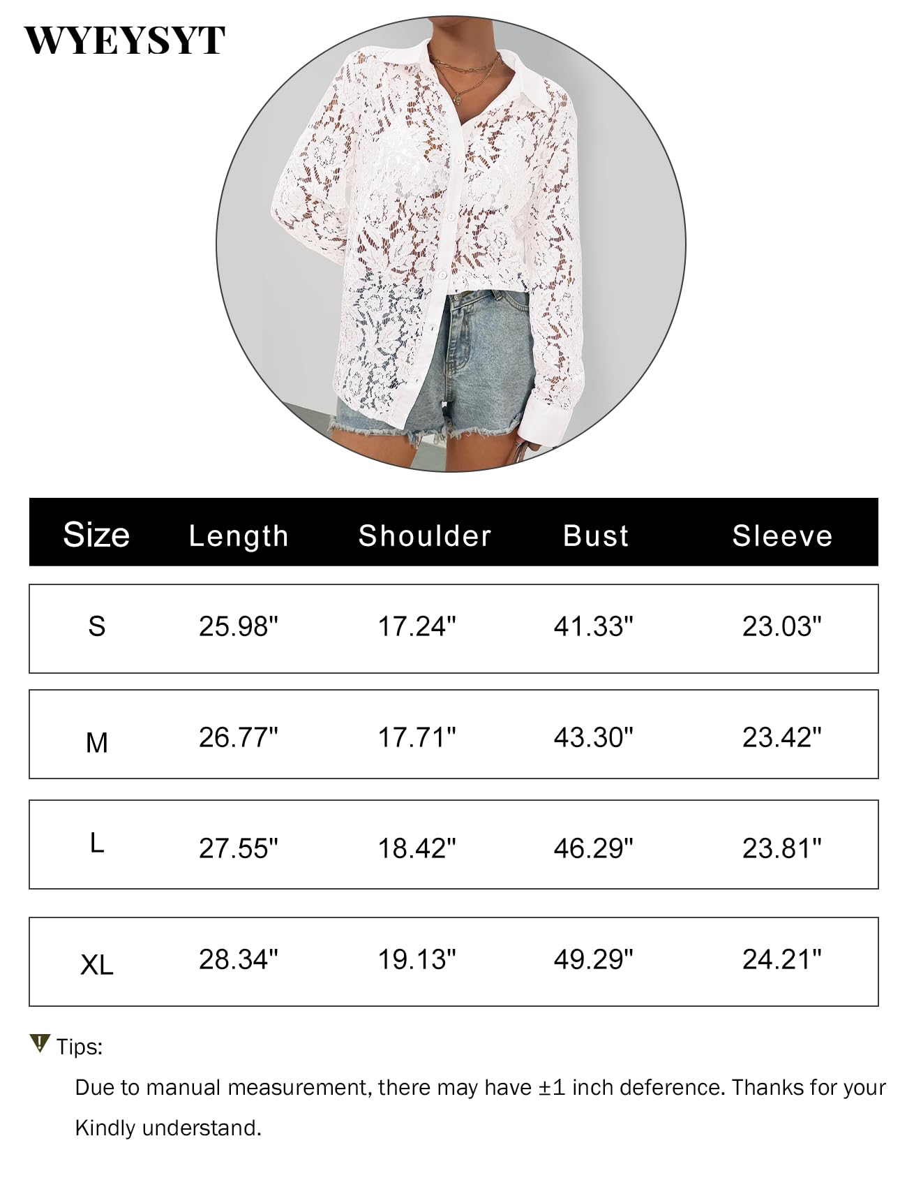 Wyeysyt Pizzo - Camicetta da donna: top a maniche lunghe in pizzo trasparente, elegante camicia elegante, top da donna e camicette