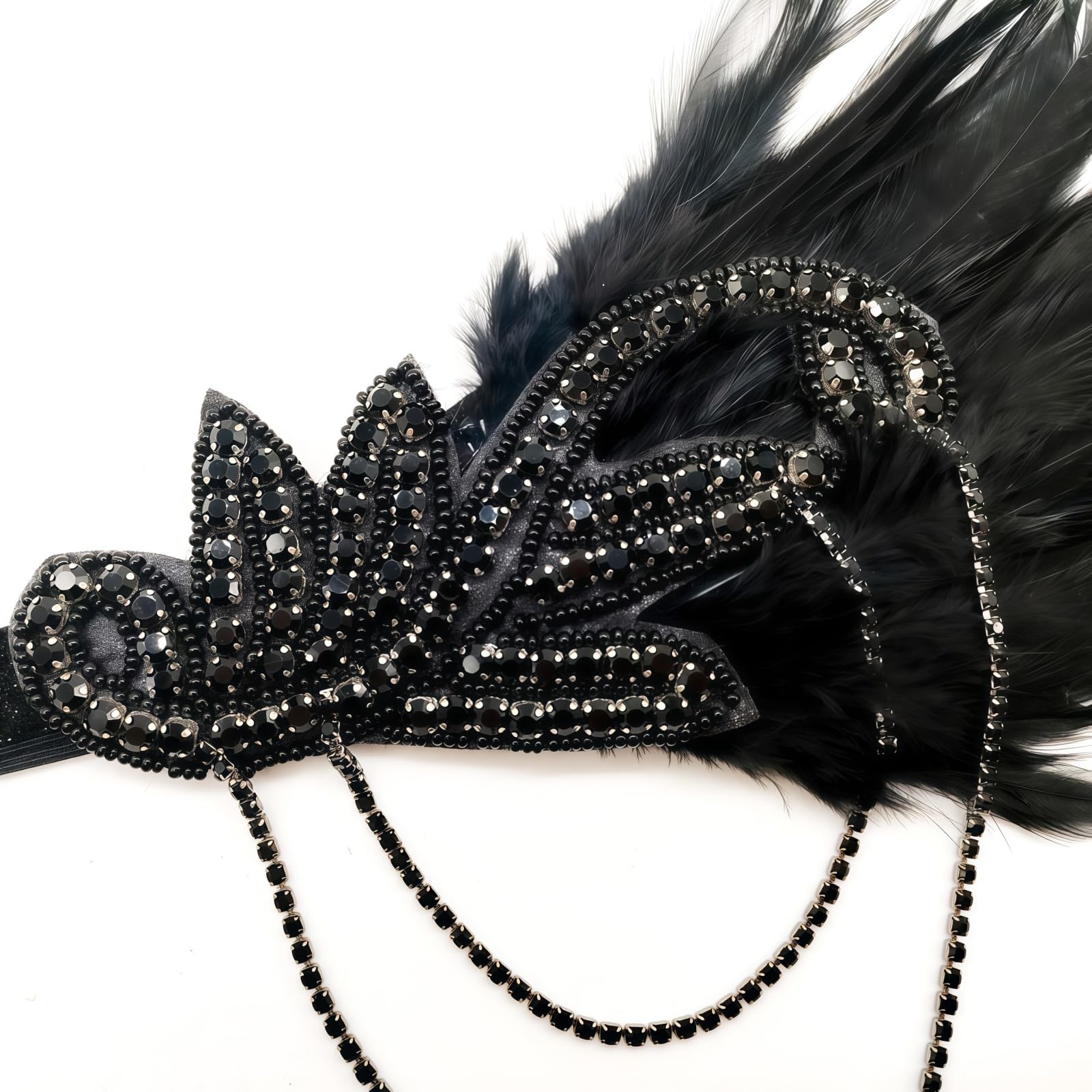 HPMAISON 1920s Flapper Headband Feather headband Black Feather Headpiece Roaring 20s Costumes Gatsby Headpiece for Women Rhinestone Beaded Tassel Vintage Fascinator Themed Party Halloween Costume - Image 3