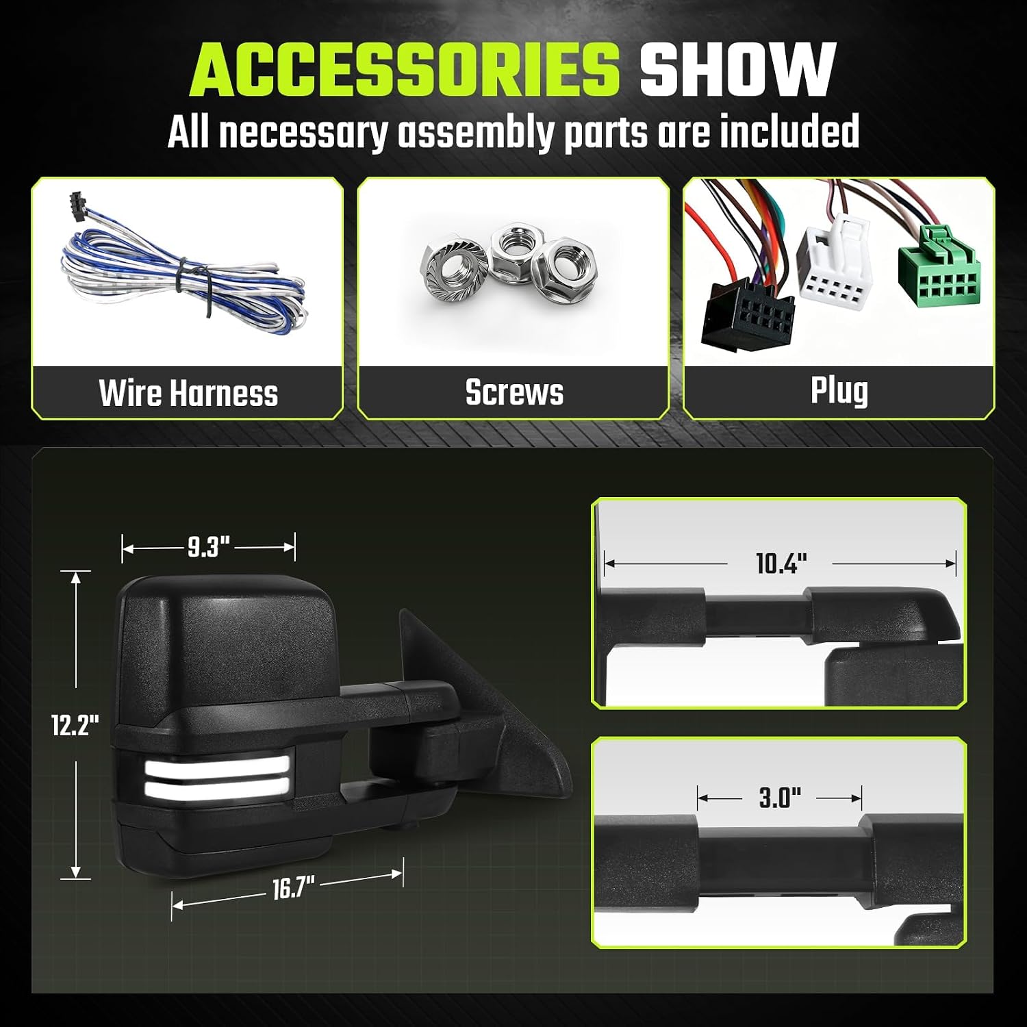 Switchback Towing Mirrors for 2019-2022 Dodge Ram 2500 3500 | Power Heated Manual Telescoping Folding Dynamic Turn Signal Running Light Backup Light BSM Temperature Sensor Puddle Lamp