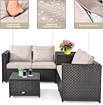 DORTALA Wicker Patio Furniture Set 4 Piece, Outdoor Sectional Couch Set with Table, Loveseat, Storage Box, All-Weather Rattan Conversation Sofa for Balcony, Porch, Backyard, Deck, Beige