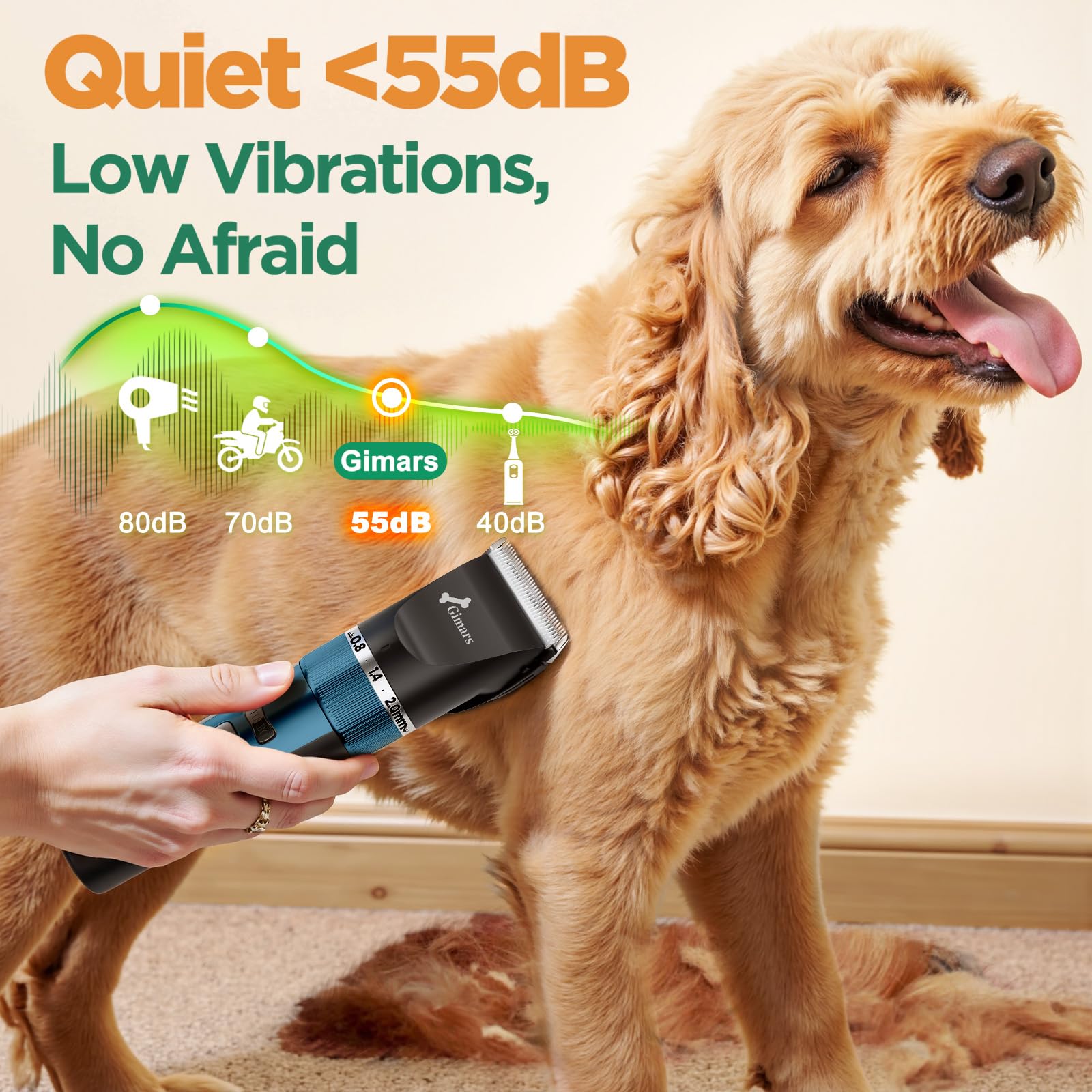 Gimars Tondeuse pour chien 4 en 1 7000 tr/min avec lame de rechange, sans fil et silencieuse, 55 dB, tondeuse professionnelle pour poils d'animaux, tondeuse à poils de chien et rasoir pour poils épais