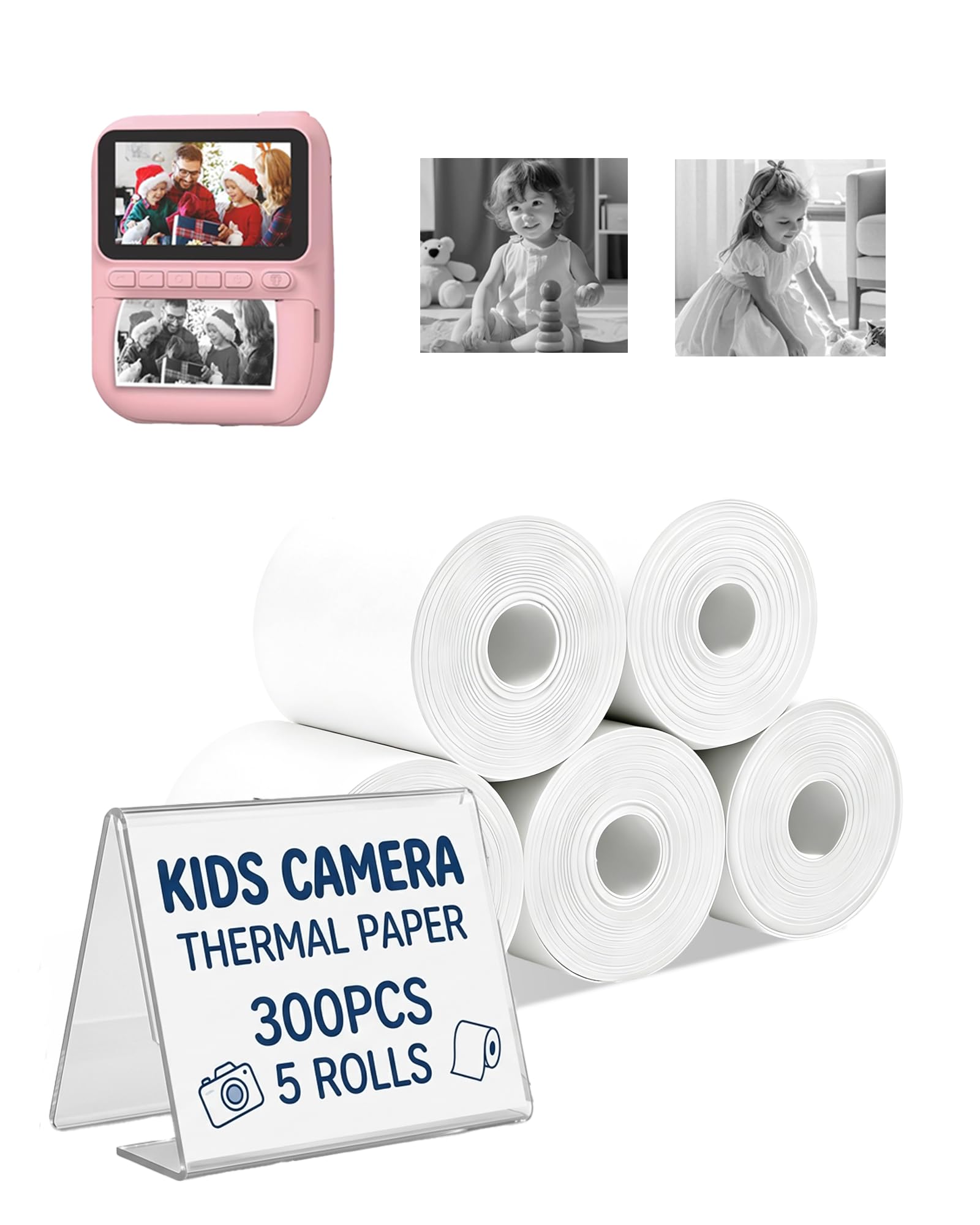 toergy 5 Rolls Self-Adhesive Instant Print Camera Paper for Kids | HD Thermal Refill Rolls, BPA-Free & Non-Toxic | Design for GREENKINDER H2 Kids’ Cameras | Perfect for DIY Crafts & Scrapbooking