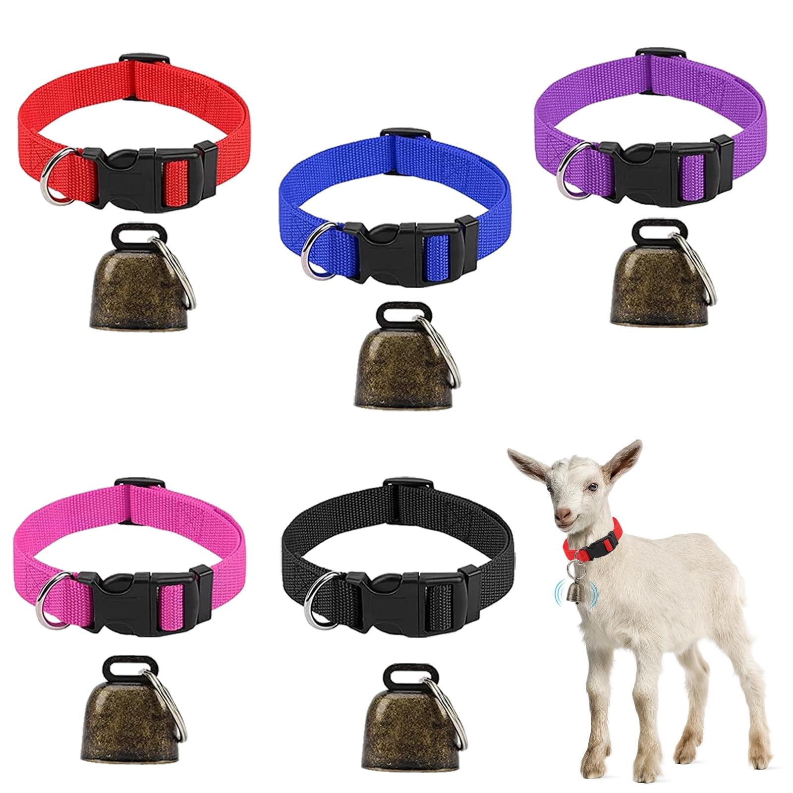 Collier de chèvre avec cloche, collier mouton réglable nylon, lot de 5