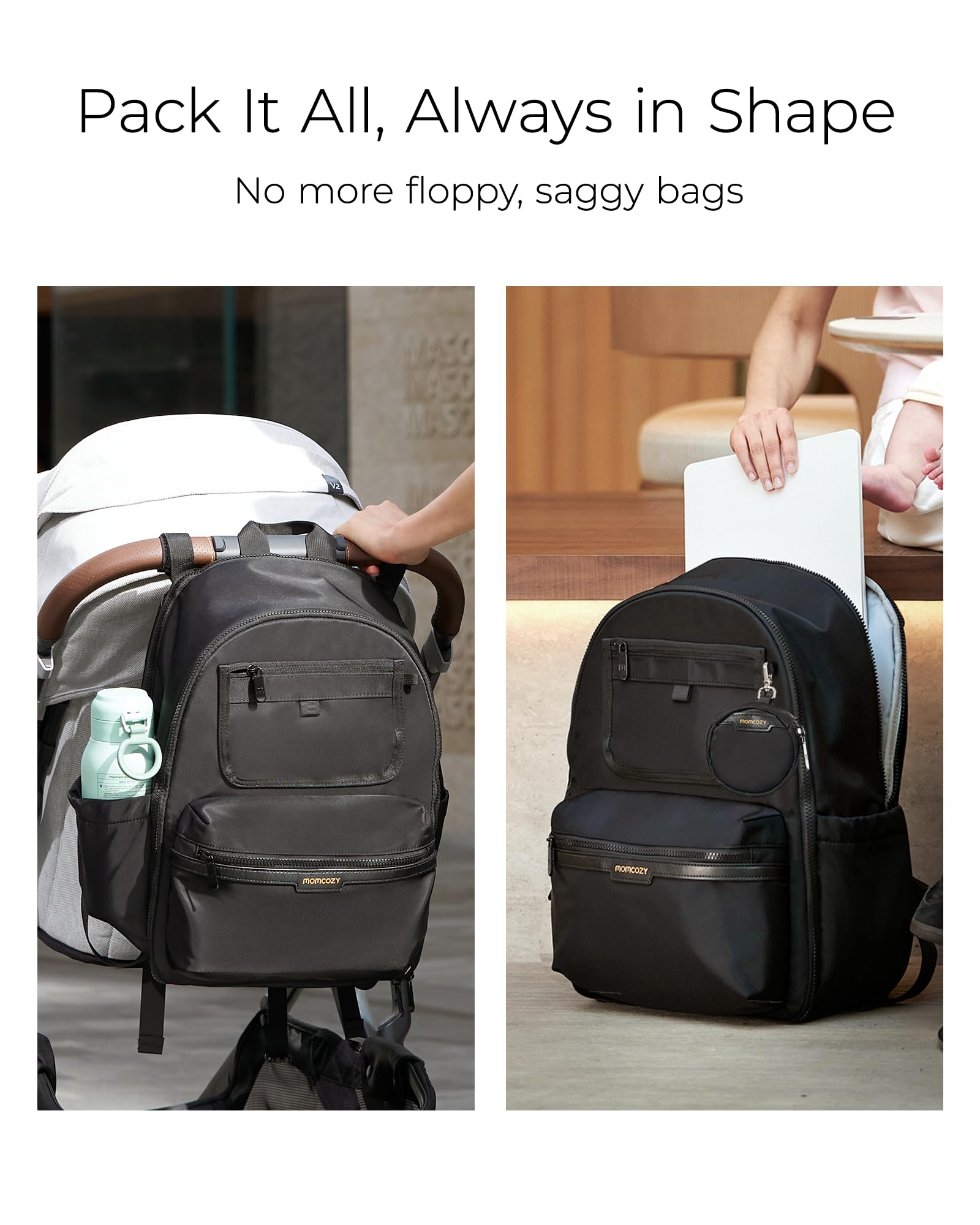 Momcozy GoEase Diaper Bag - Stylish, Durable & Waterproof Baby Bag with Multi-Pockets, Laptop Compartment, Changing Pad & Stroller Straps, Travel Baby Essentials for Moms,Dads,Work, Maternity