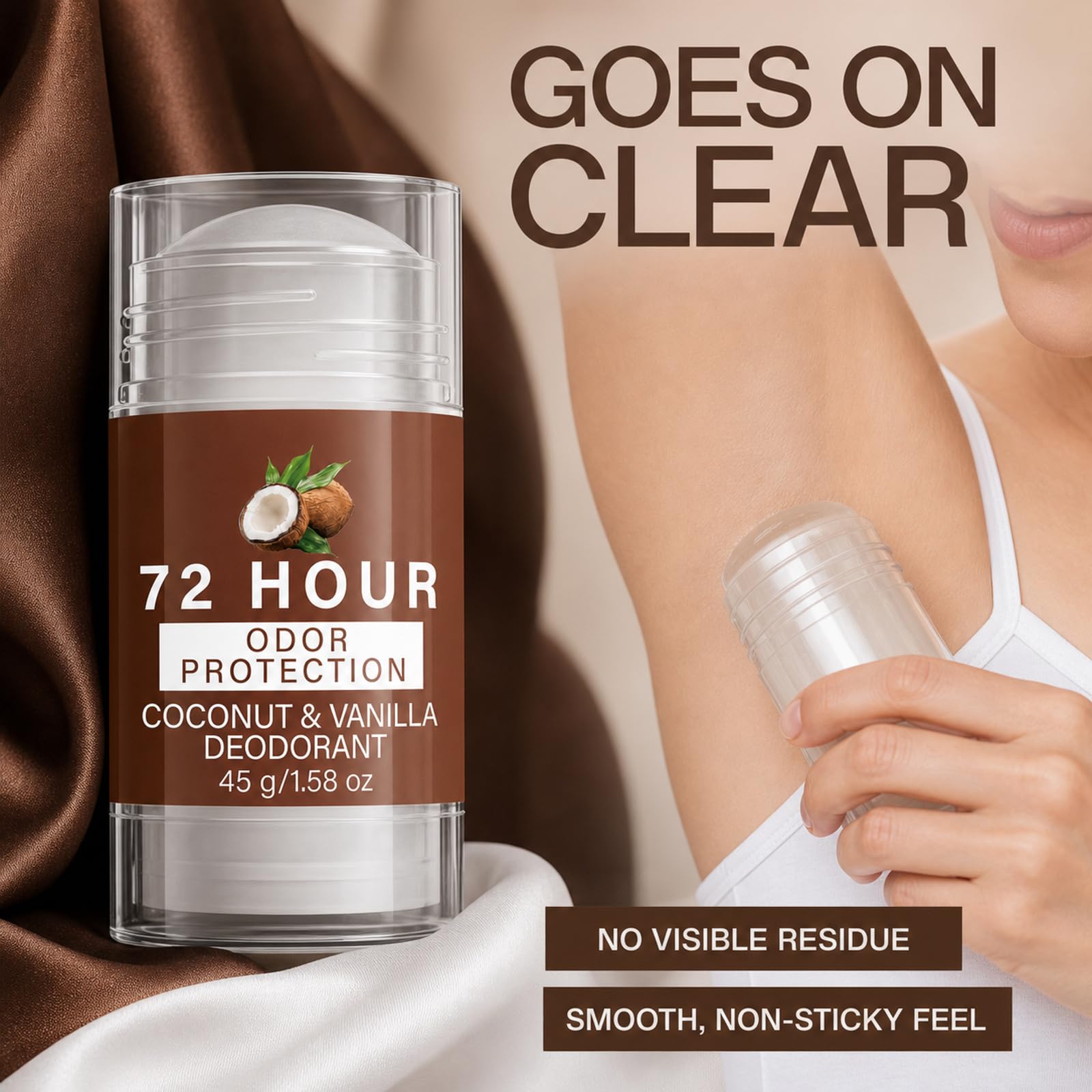 Aluminium frei Deodorant Stick für Frauen, natürliche Ganzkörper Deodorant Stick für Achselhöhlen, natürliche Kokosnuss Vanille Frische Reise Deodoranter, 72 Stunden Geruchskontrolle (10PCS)