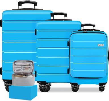 KEYTANG SmileLine Hardside Expandable Spinner Wheels Luggage Suitcase W/TSA Lock, Blue, 666-4pcs