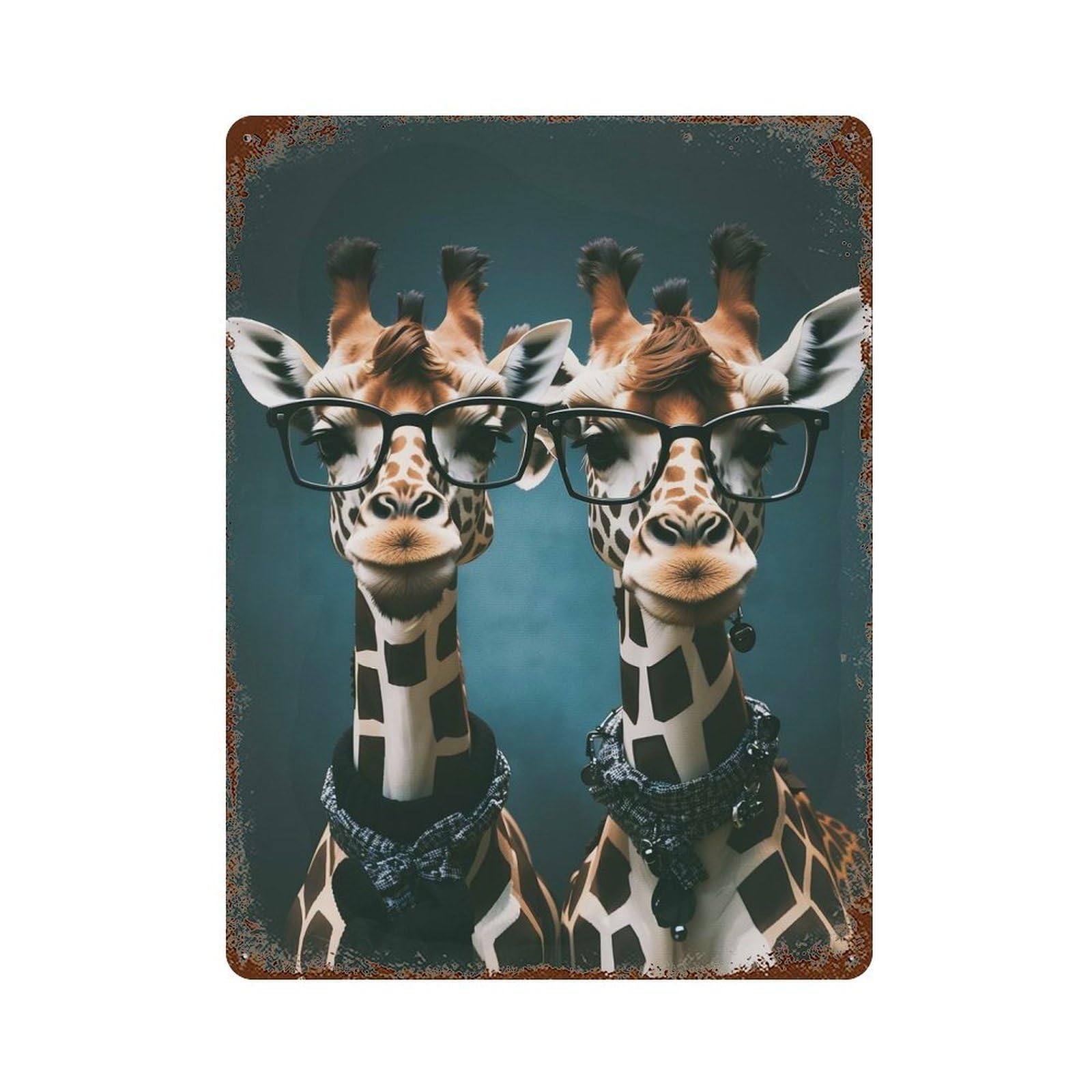 Garage Style Cute Twin Giraffes Decorative Tin Sign 15.7"x11.8", Farmhouse Wall Decor for Bar And Workshop