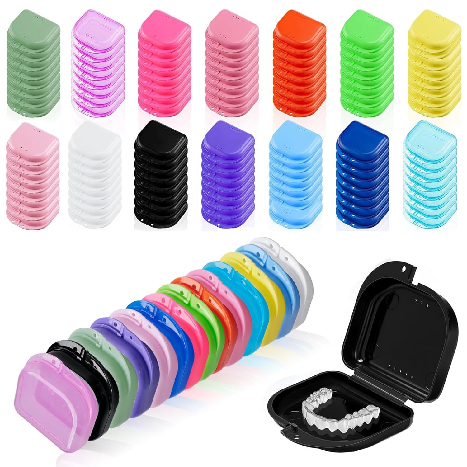 140 Pcs Dental Retainer Case 14 Colors Mouth Denture Guard Holder with Holes Multicolor False Teeth Container for Travel Home and Office