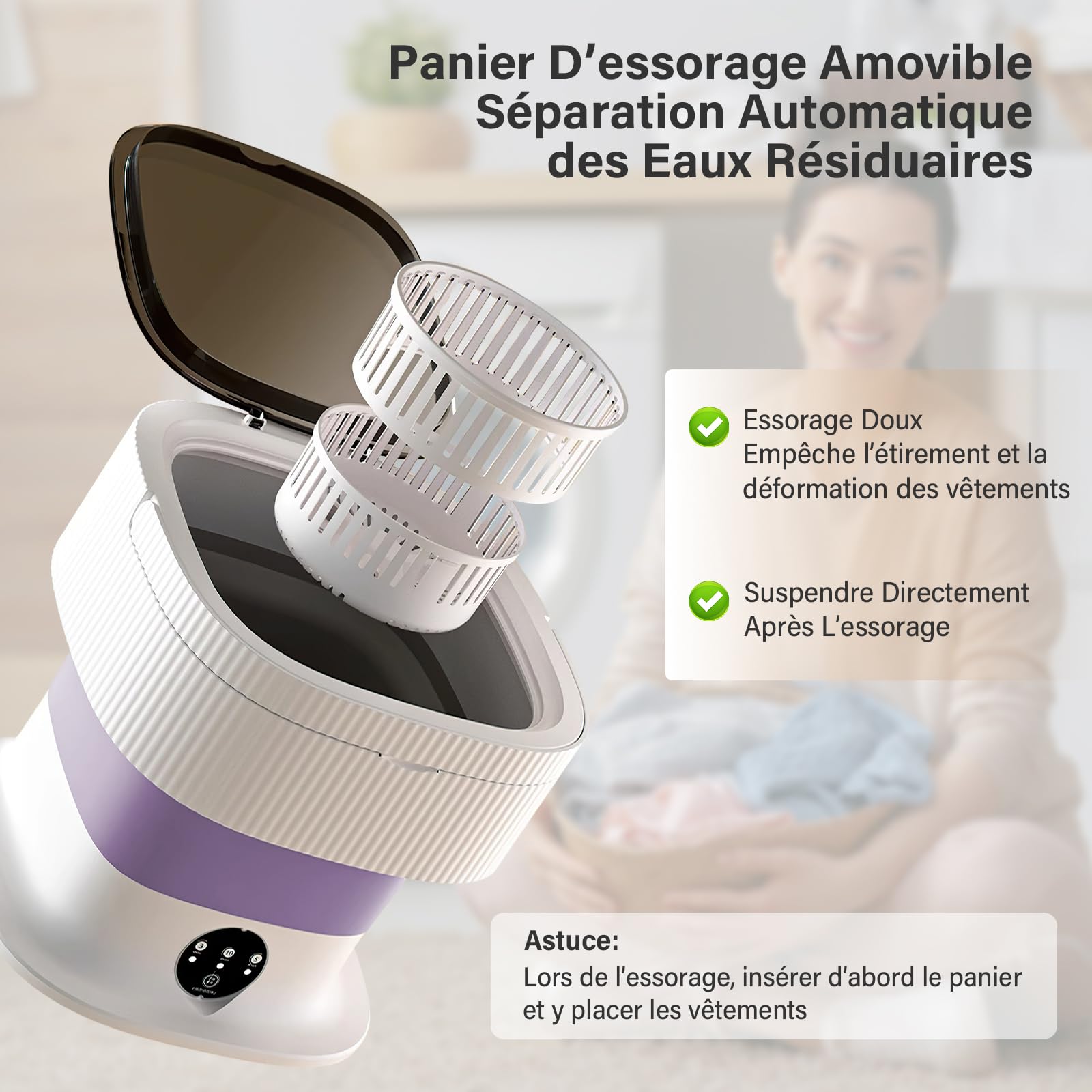 Mini machine à laver pliable portable – Machine à laver pliable de 10 l avec fonction essorage, écran tactile et 3 modes de lavage, machine à laver portable de camping pour voyages, étudiants