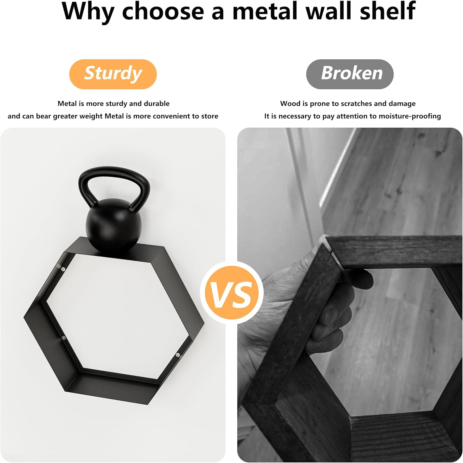 Gonice Hexagon Floating Shelves Set of 6, Black Metal Wall Mounted Shelves for Home Decor, Honeycomb Display Shelf for Living Room, Bedroom and Office