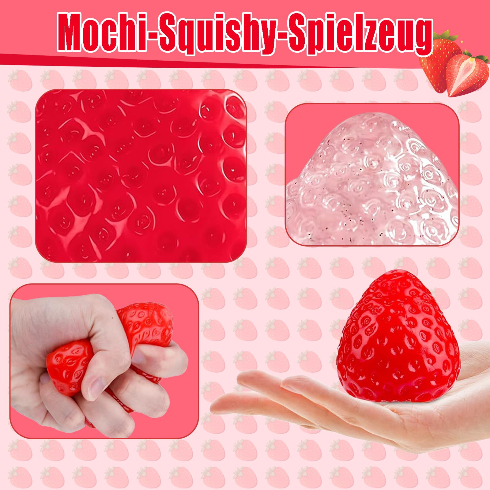3 Stück Erdbeer Squishy Toys | Anti-Stress Quetschspielzeug | Für Erwachsene & Kinder
