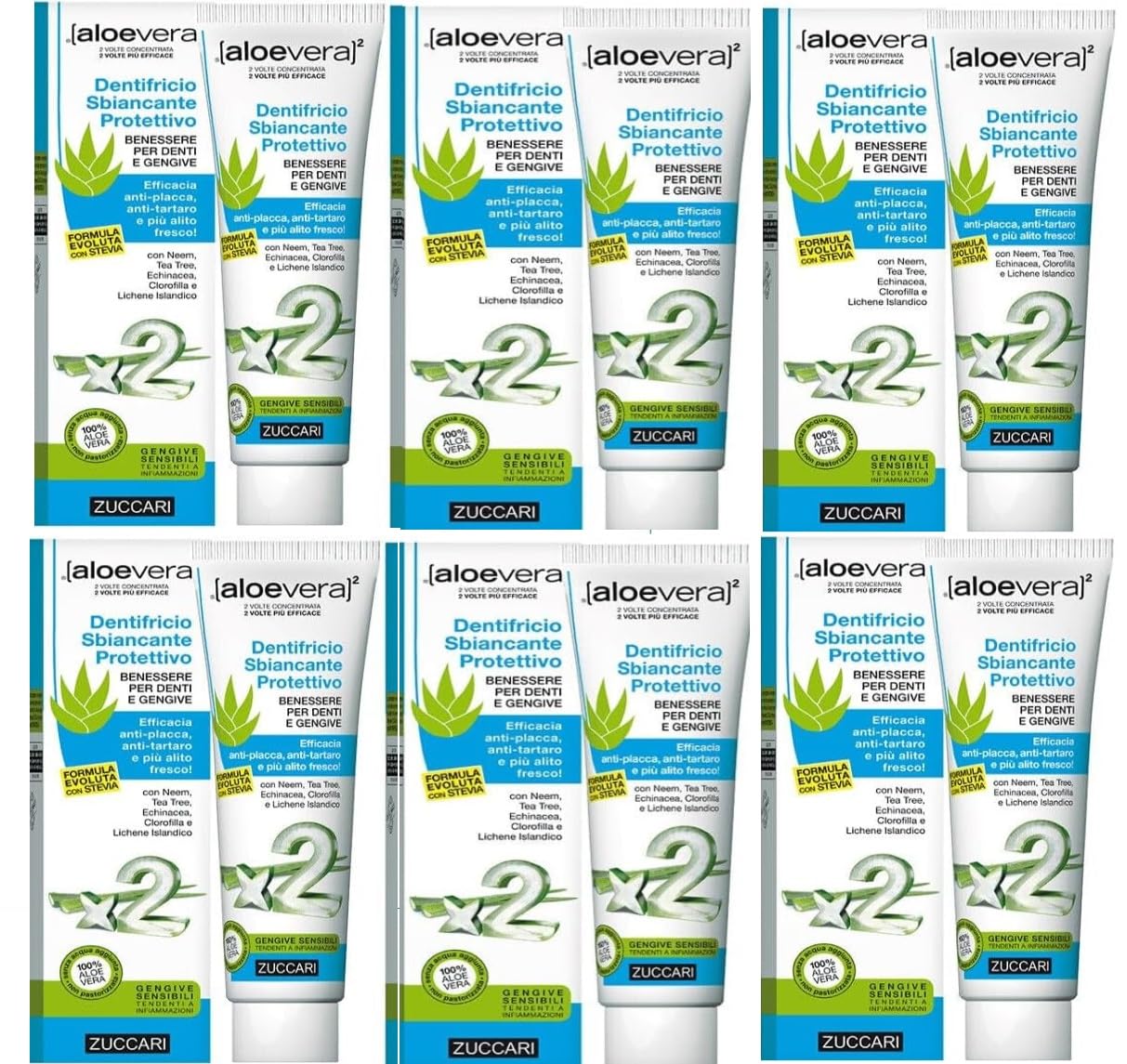 ZUCCARI - LINEA ALOE VERA X2 - DENTIFRICIO SBIANCANTE PROTETTIVO ALOE, 6 X 100 ML