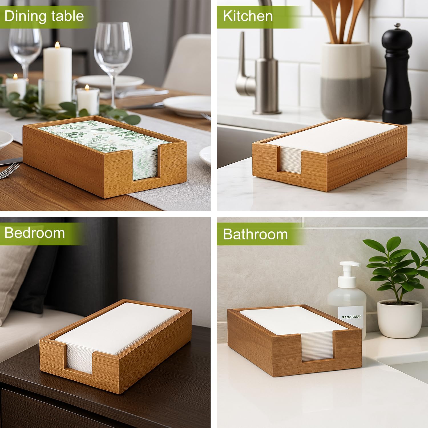 Acacia Wood Paper Guest Towel Holder for Bathroom Napkin Holders Disposable Hand Towels Tray Modern Wooden Napkins Holder for Table Kitchen Dinner Bathroom Guest Towel Holders Rectangle Napkin Basket - Image 3