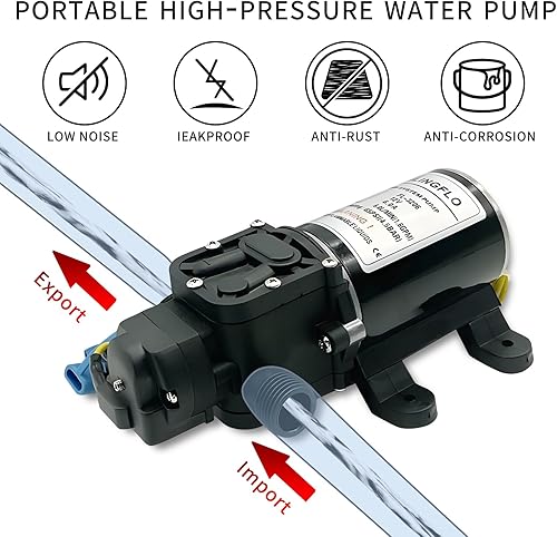 Miniatura 3 de Bomba de agua para autocaravana, bomba de presión de agua de 2 cámaras, 12 V CC 6 Lmin 1.6 GPM 65 PSI bomba de agua de diafragma para caravana,