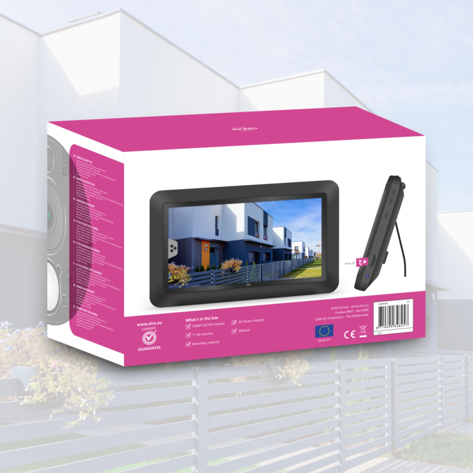ELRO CZ40RIPS Kabelloses Überwachungssystem, Full-HD 1080p Kamera mit Nachtsicht, 7'' Monitor & App, IP65 |