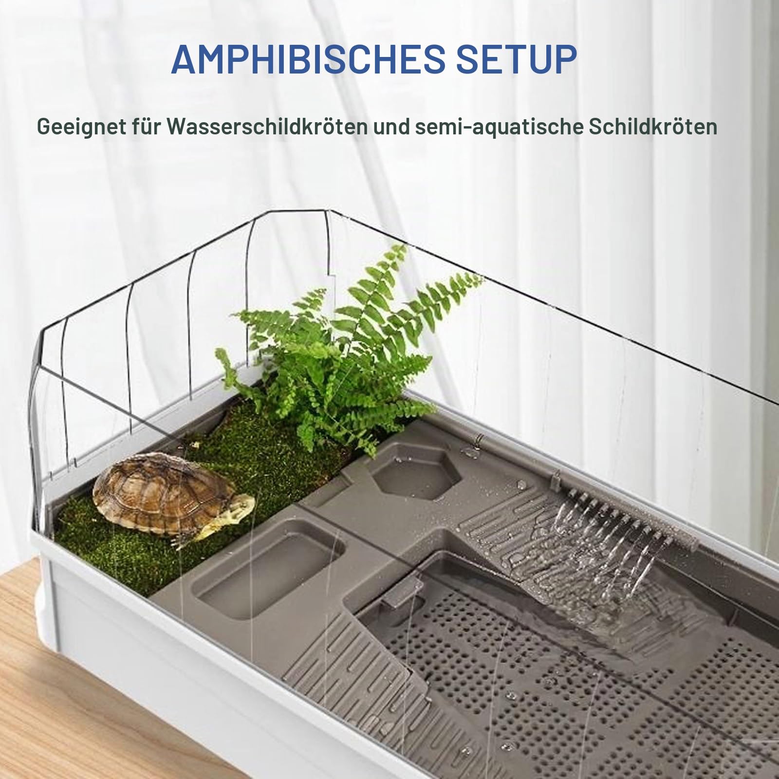 Terrarium Schildkröte - Schildkröten Terrarium Zubehör Wasserschildkröten Aquarium Komplettset mit Deckel | Wasserfiltration im Kreislauf | Terrarien für Reptilien & Amphibien | Turtles-Tank Acryl(Gre