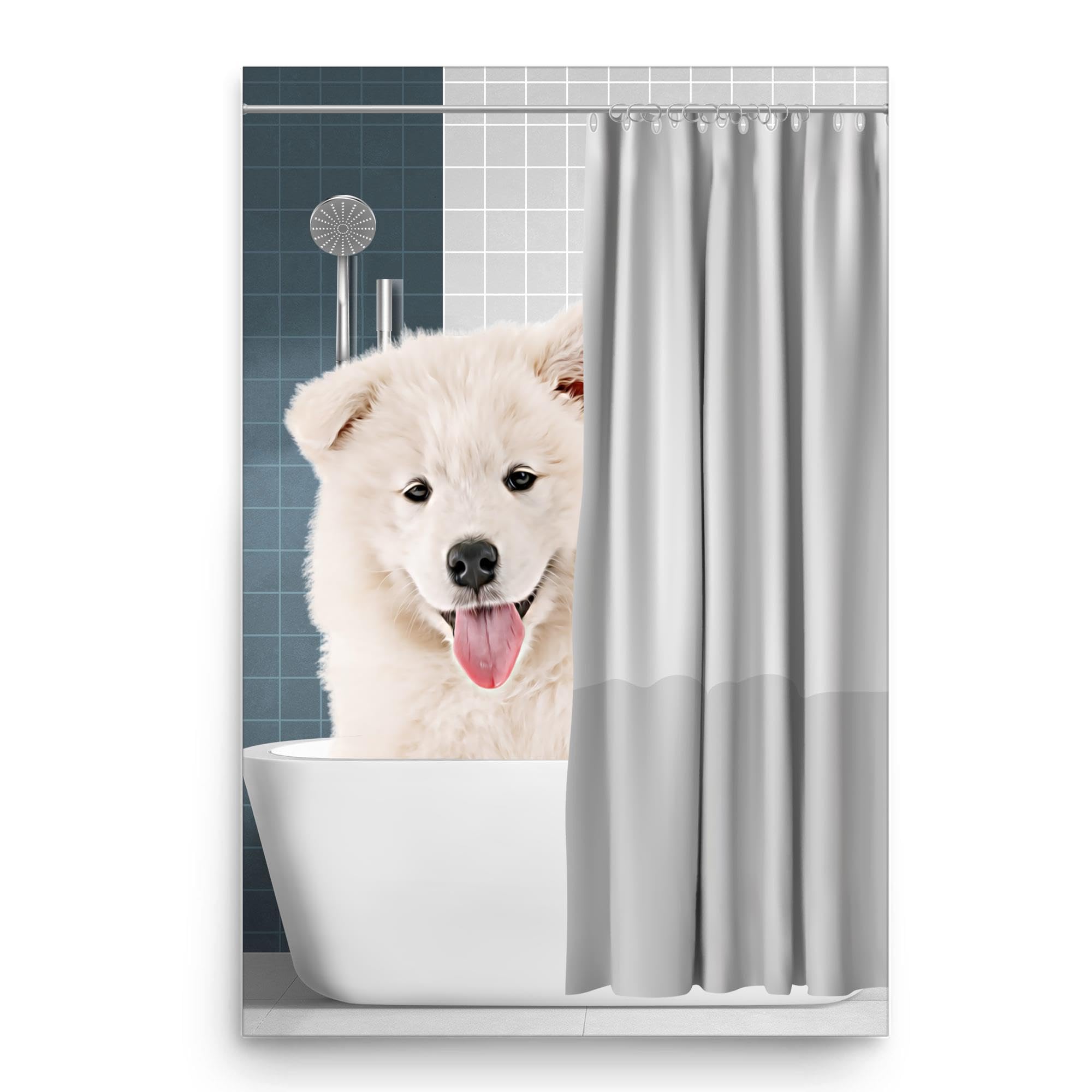 Samoyed Puppy Curtain Peeking Poster 12x18 Inches Unframed - Funny Animal Bathroom Wall Art Print Decoration Gifts for Dog Lovers