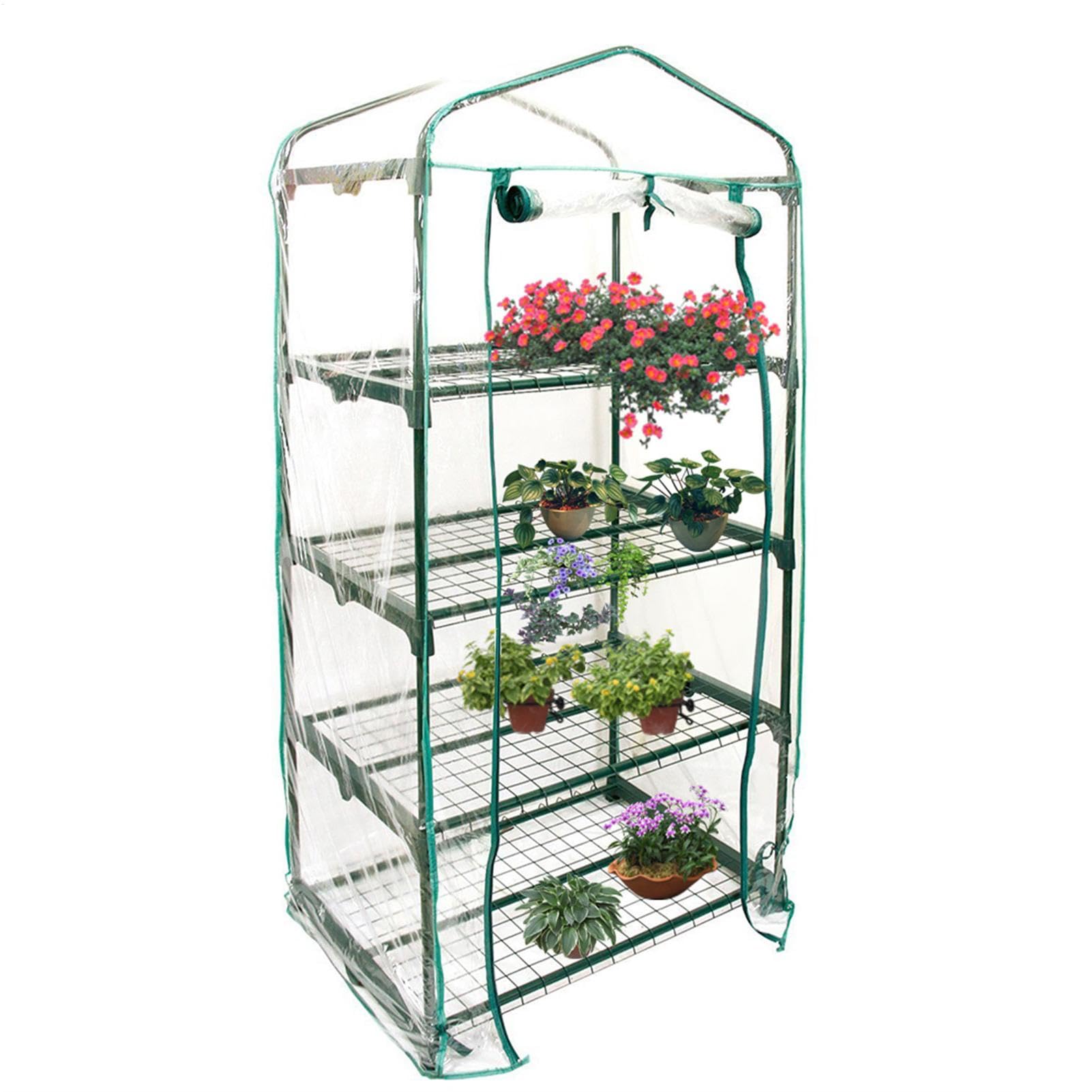 Serra interna serre portatili per esterni serra da giardino con ruote | chiuse, 3/4 livelli, negozio di coltivazione con copertura con cerniera, scaffali per piante in acciaio