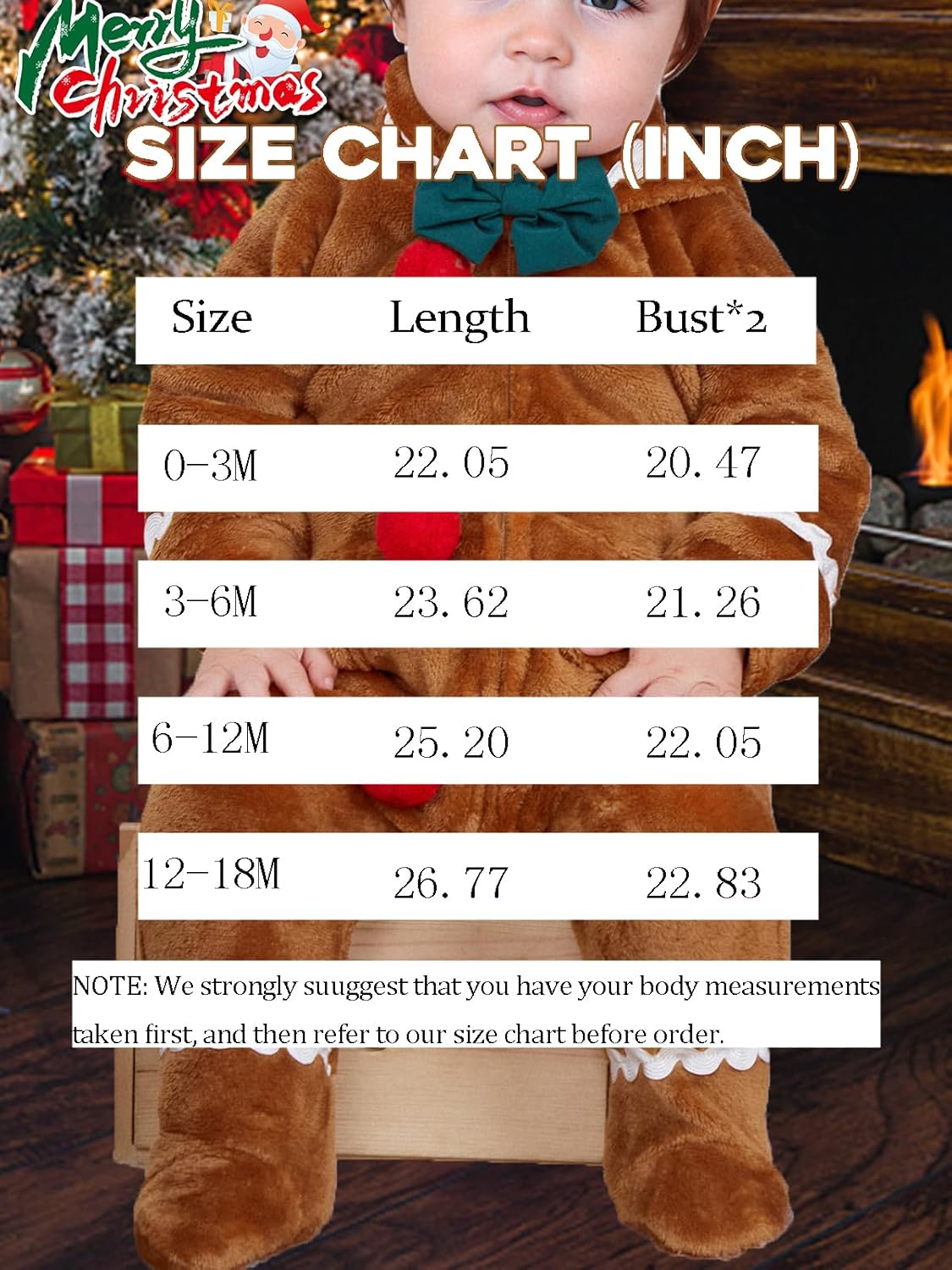 Newborn Gingerbread Costume Toddler Baby Ginger Bread Outfit Christmas Onesie Footies Romper Long Sleeve Jumpsuit - Image 7