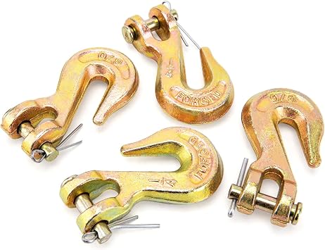 1/4 Chain Hook, Heavy Duty 1/4 Chain Hooks, 3600Lbs Working Load G70 Clevis Grab Hook 1/4 Inch for Trailer Truck Tow Chain Transport -Yellow Chromate Finish 4 Pack