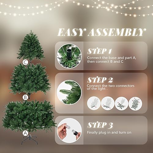 Miniatura 6 de VINGLI Árbol de Navidad LED preiluminado de 6 pies con luces parpadeantes, luces RGB multicolor controladas por aplicación, 1274 puntas de ramas de