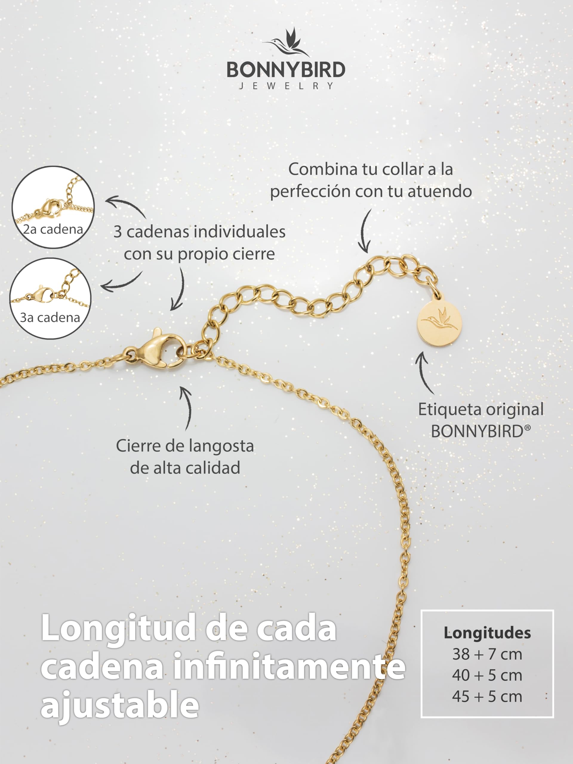 BONNYBIRD® Set de Collar Premium BonnySydney: Collar Mujer de Acero Inoxidable en Plata, Oro y Oro Rosa, 100% Resistente al Agua y Respetuoso con la Piel