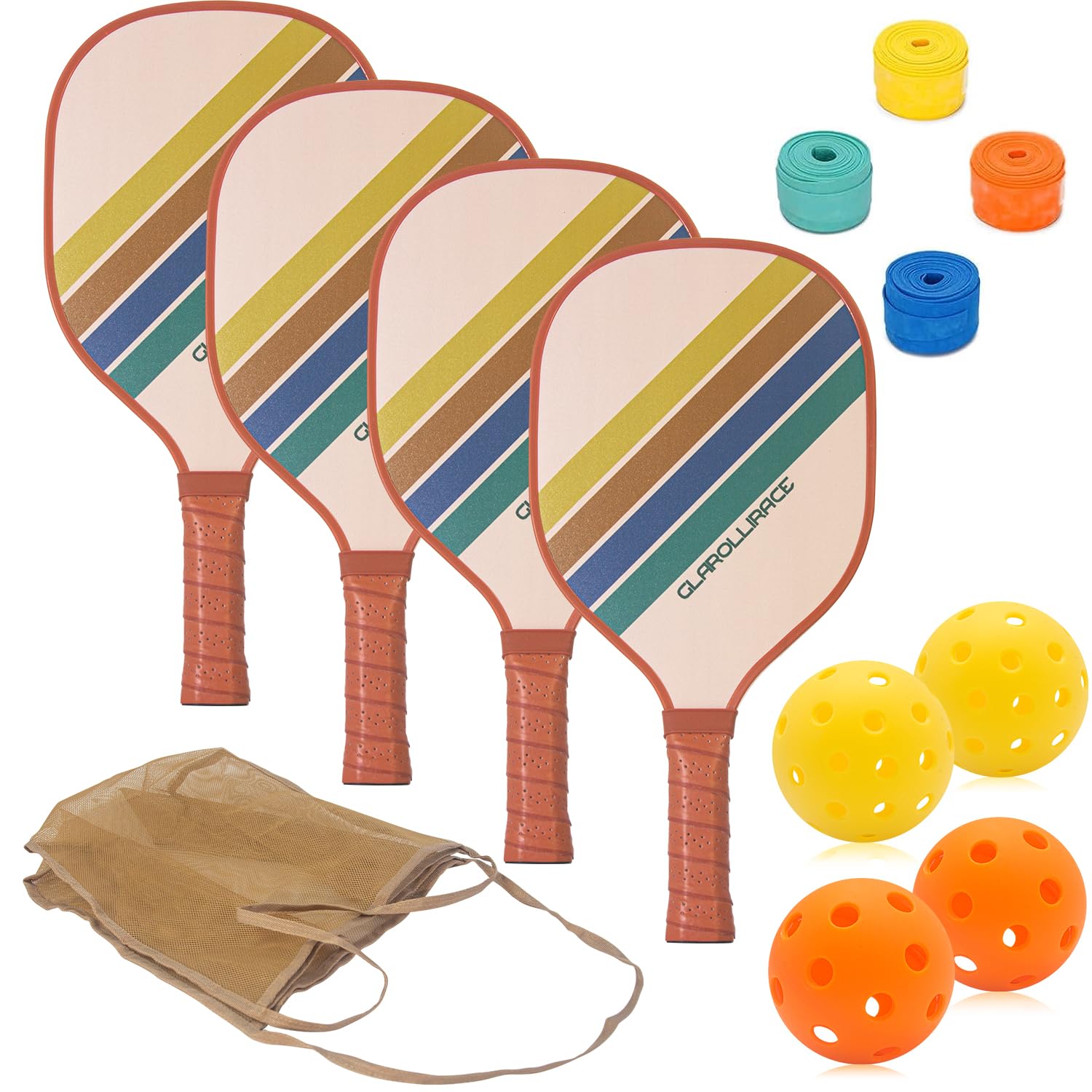 Set Pickleball A11N - 4 Racchette In Fibra Di Vetro Con Nucleo A Nido D'Ape + 4 Palline + Borsa - Approvato USAPA