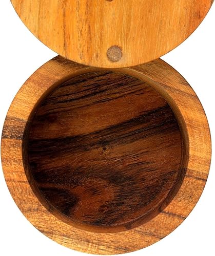 Miniatura 3 de Kaizen Casa Caja de sal o especias de madera de acacia con cubierta giratoria perfecta para mantener la sal de mesa, sales gourmet, hierbas o
