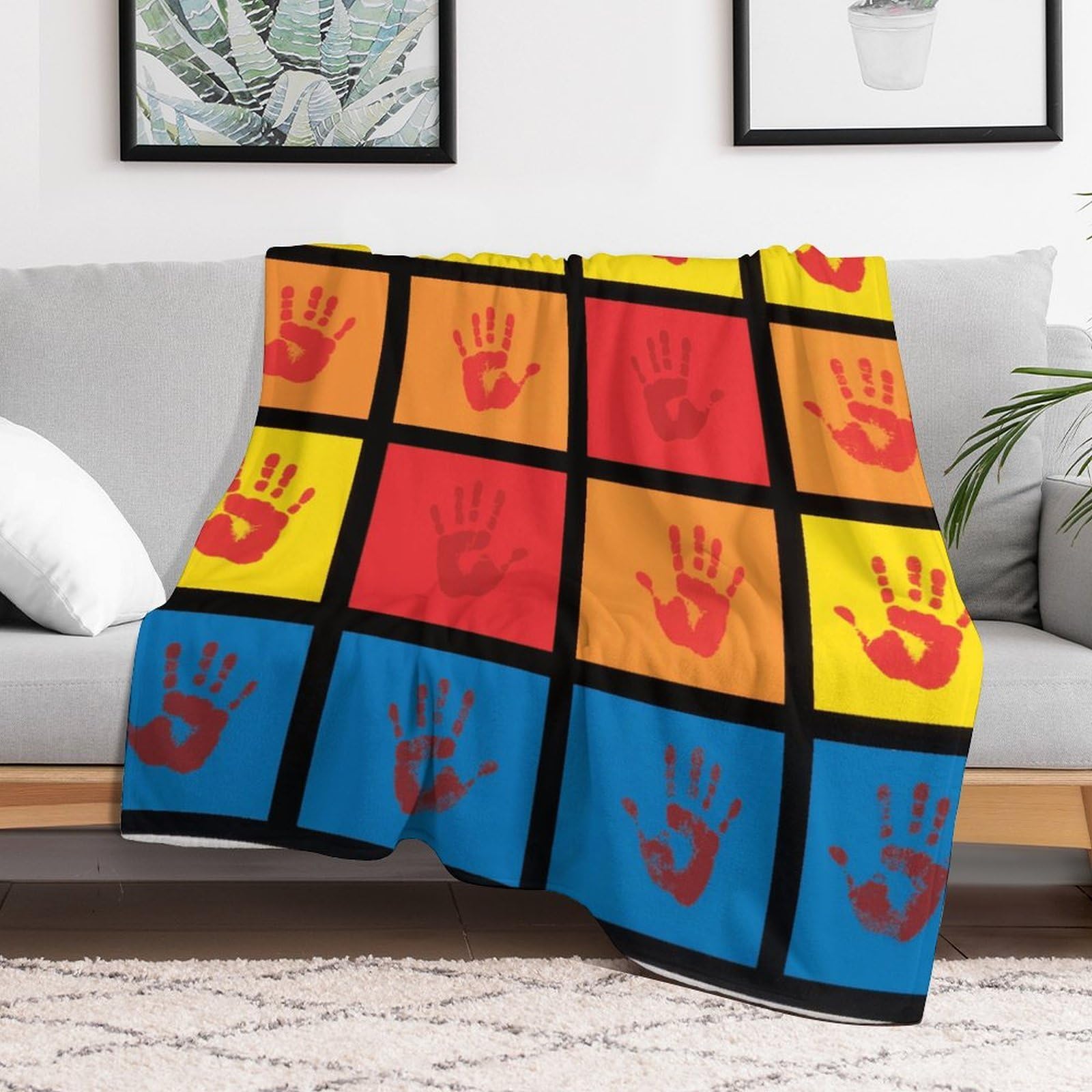 Custom Handprints Blanket Lightweight Flannel Fleece Throw for Couch Sofa Bed Luxury Soft Cozy Plush Lap Bedtime Blanket for All Seasons Bedroom Home Decor Gifts 60x80