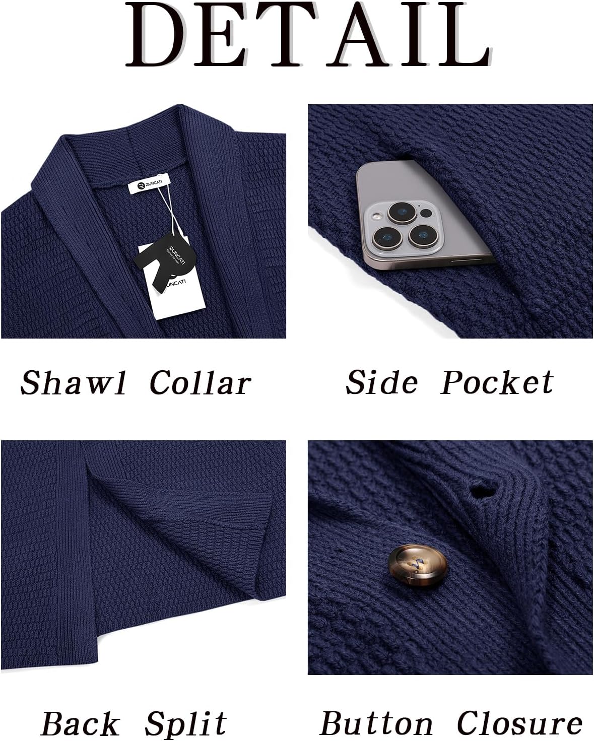 Runcati Mens Cardigan Sweater Shawl Collar Cable Knit Cardiagn Long Winter Open Front Sweaters with Pockets - Image 5