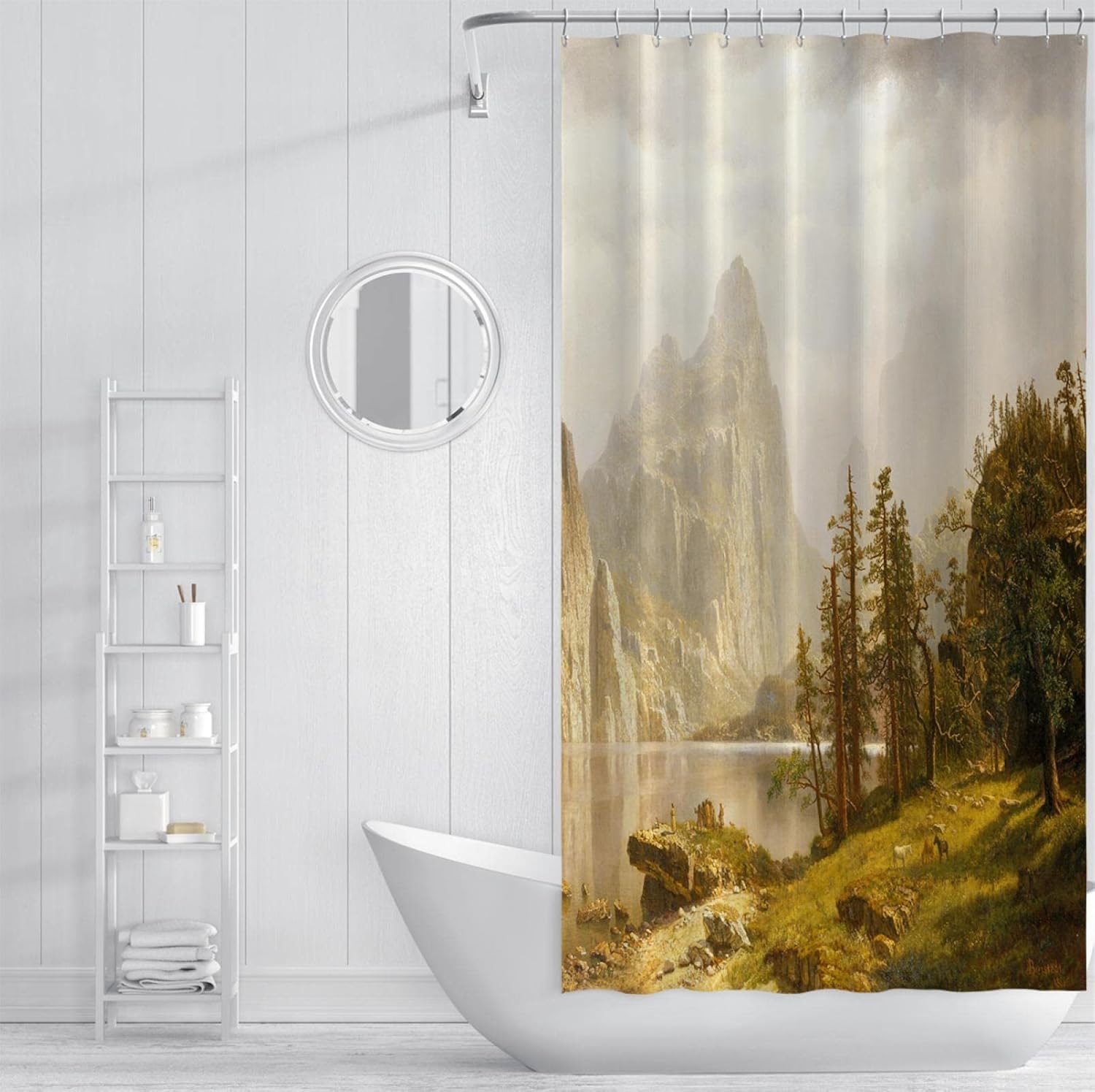 Retro Shower Curtain for Bathroom Misty Mountain Shower Curtain Liner Aesthetic Decor Yosemite Valley Shower Curtain Set with Hooks W108 x L72(in) (Shower Curtain W60 x L79(in))