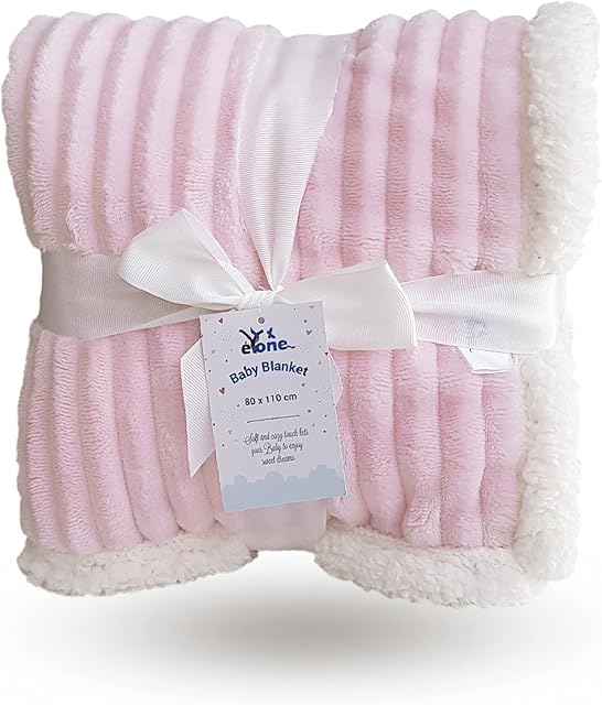 eYone Boy or Girl Large Baby Sherpa Fleece Blanket for Nursery Cot, Car Seat, Pram (80 * 110 cm) (Pink)