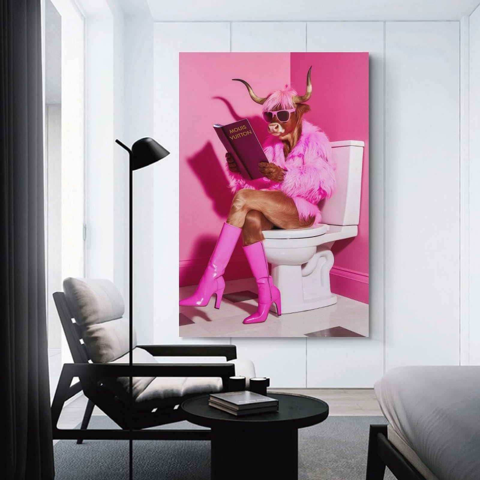 Junmoney Unframe-Style-15 Highland Cow In Bathroom Decorative Wall Artwork 08X12inch(20X30cm), For Corridors, Hallways Or Apartment Entries, Home Artwork For First Impressions