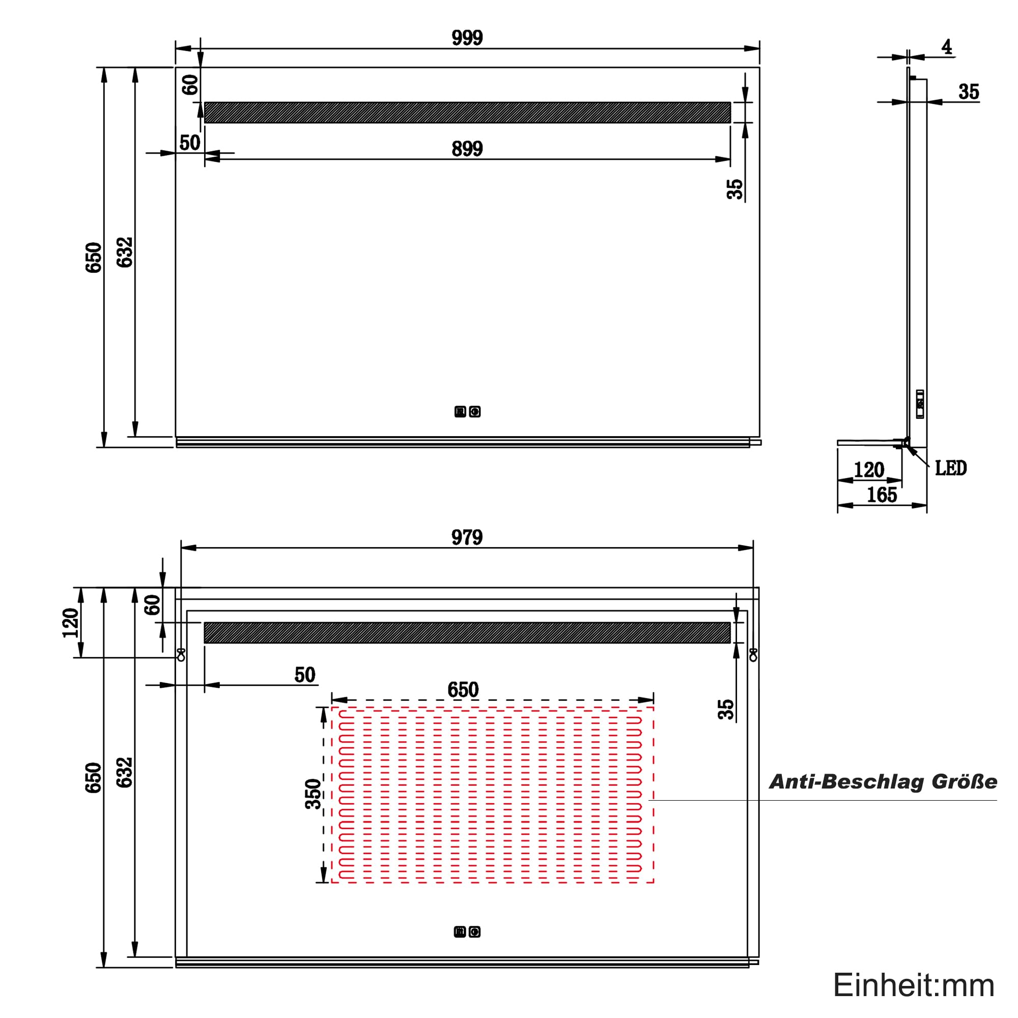 SONNI Lustro łazienkowe LED z półką 100 x 65 cm, dotykowe lustro łazienkowe z gniazdkiem, 3 kolory światła, funkcja zapobiegająca zaparowaniu i pamięci, 100 x 65 cm