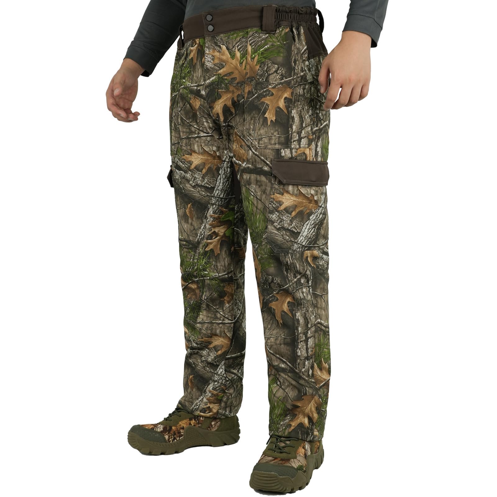 Jagdhose Herren Winter, Tarnung Jagd Wasserdicht Hosen, Lautlose Jagdhosen mit Fleec, Outdoor Hose Camouflage für Jagd Wandern Trekking Angeln