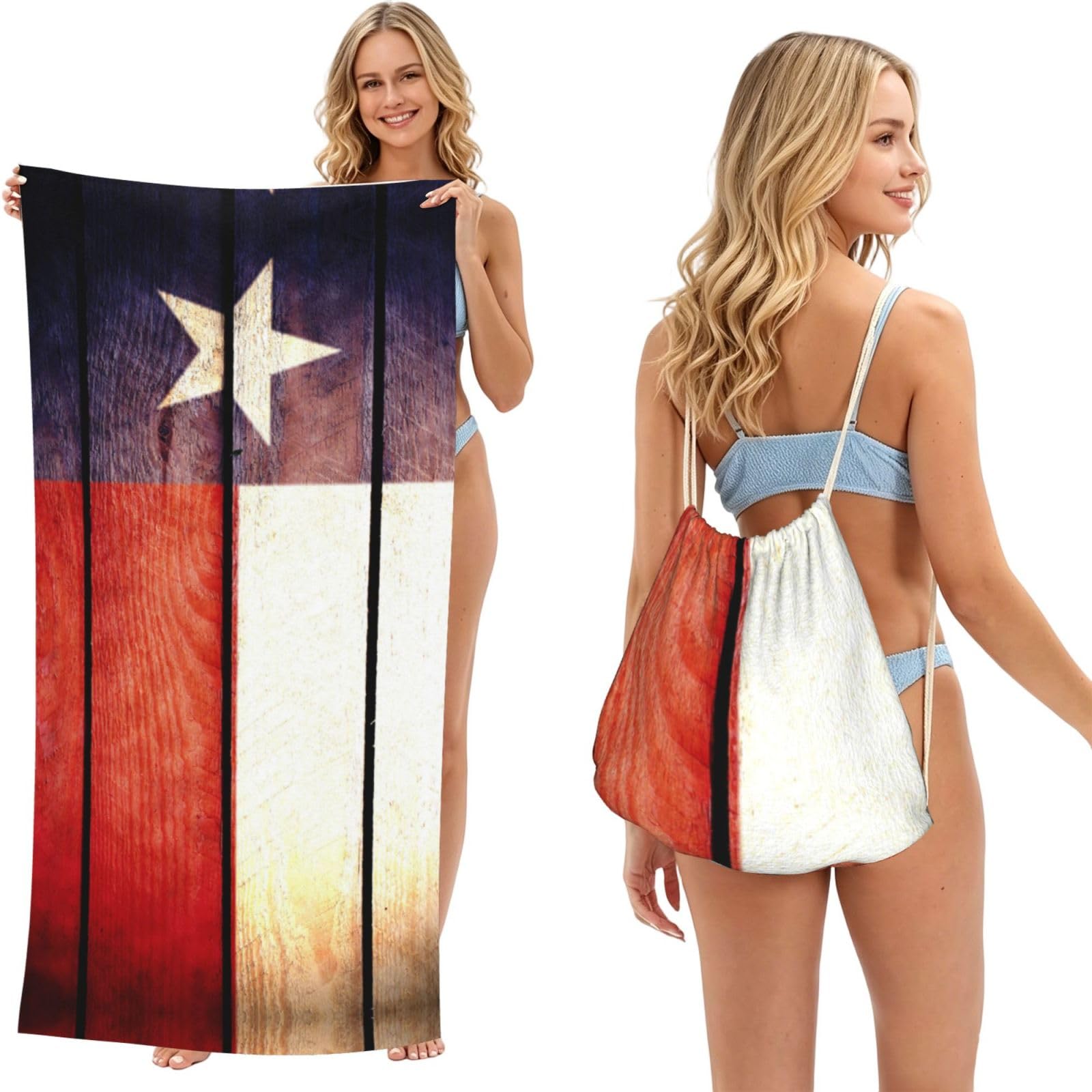 WSHFFILO American Flag Pattern printed 2 in 1 Packable Towel Bag Bath Towel Beach Towel