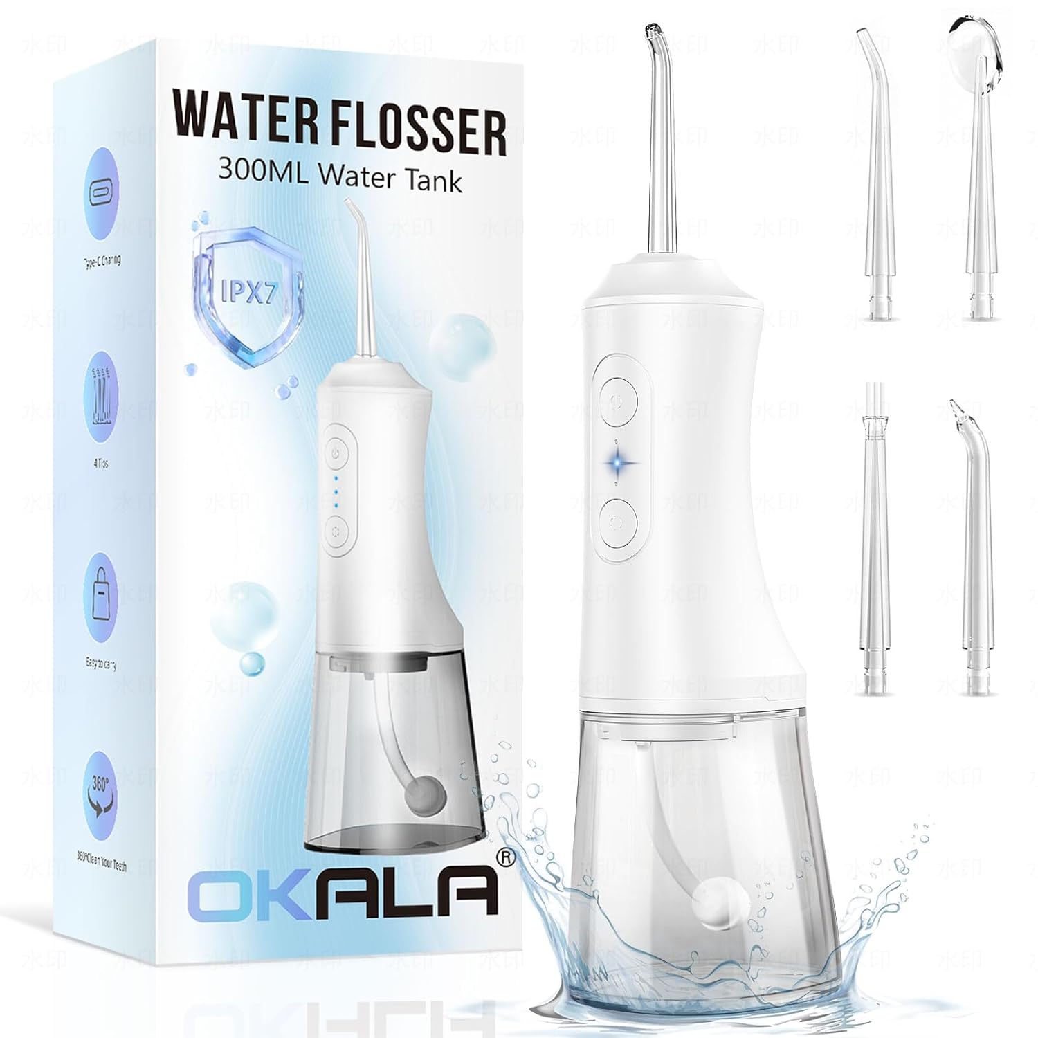 Water Dental Flosser - Portable Cordless Oral Irrigator 300ML Rechargeable IPX7 Waterproof Irrigation Cleaner for Teeth Cleaning Flossing