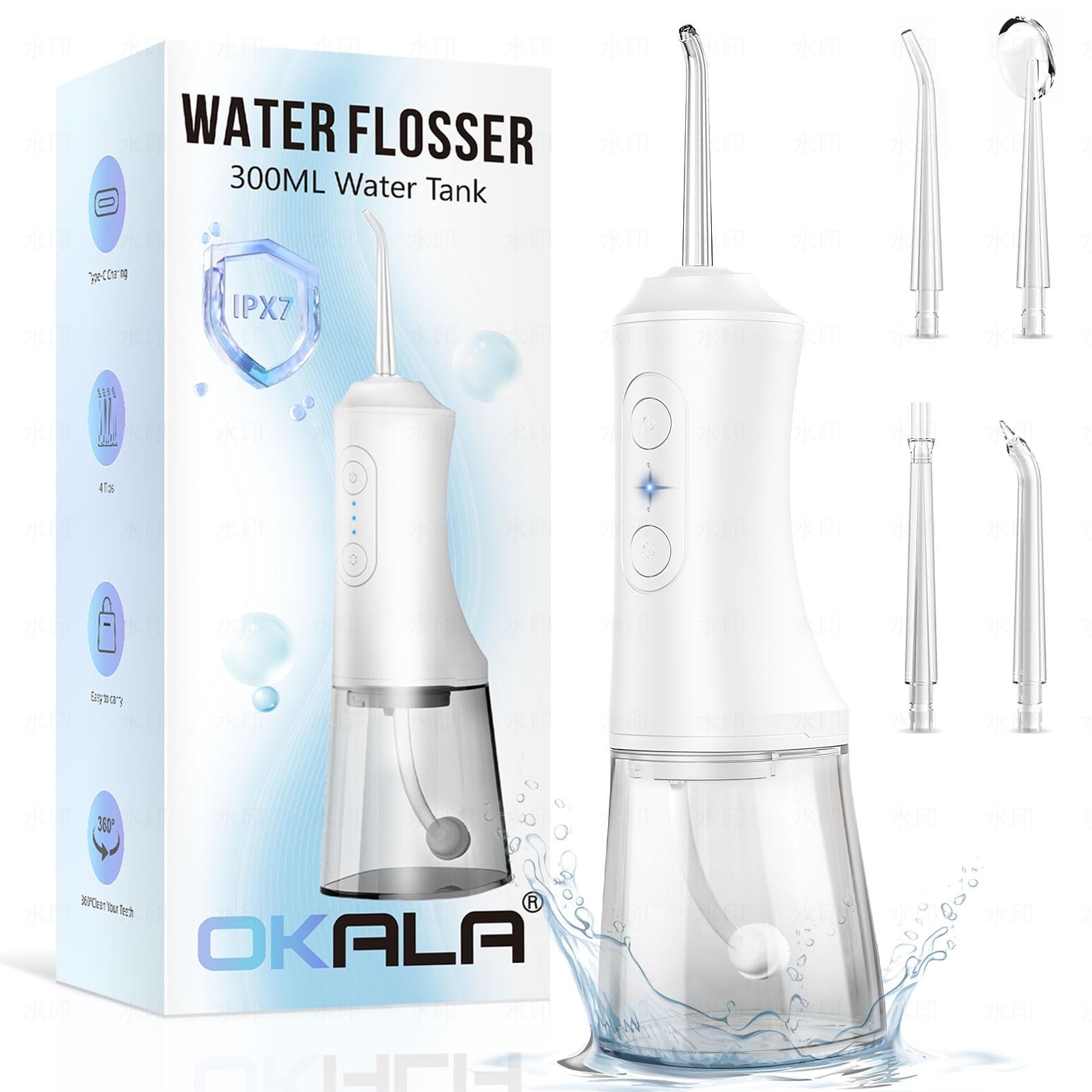 Water Dental Flosser - Portable Cordless Oral Irrigator 300ML Rechargeable IPX7 Waterproof Irrigation Cleaner for Teeth Cleaning Flossing
