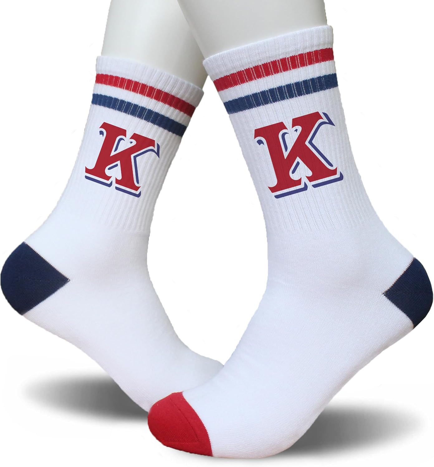 Grace Yonks Blue and Red Striped Socks With The Letter, Vintage Monogram Socks - Image 4