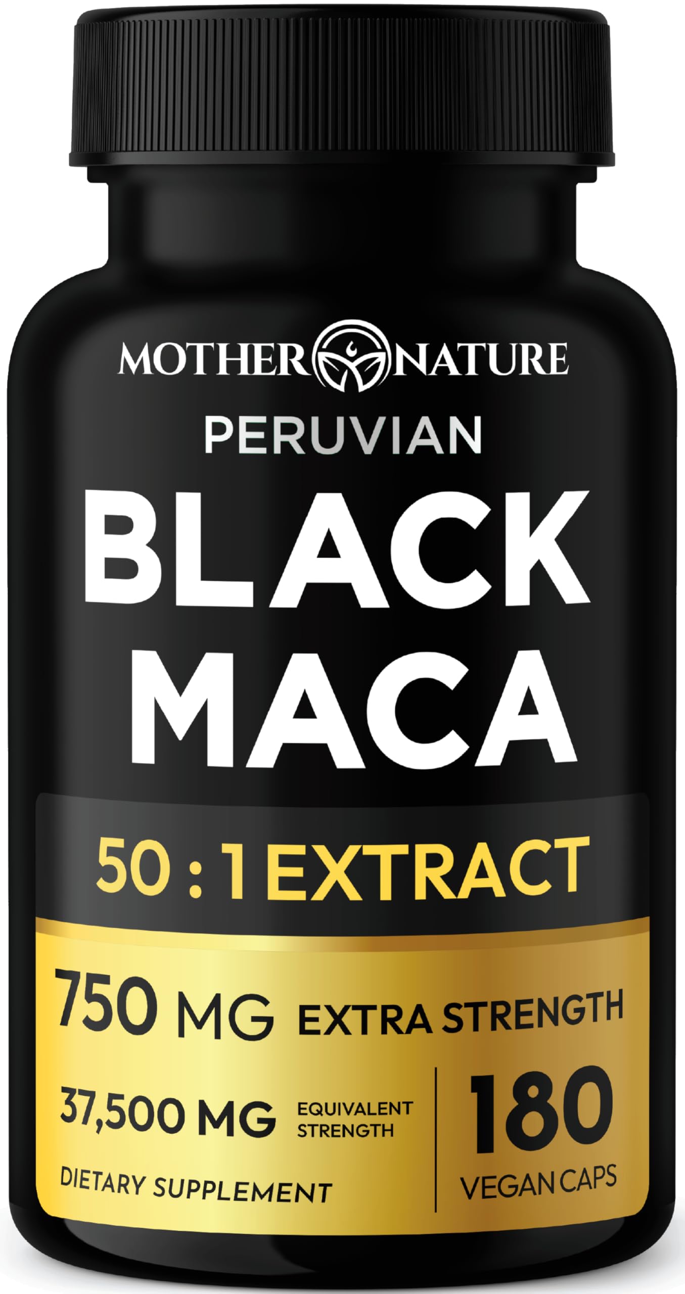 Black Maca Root 50:1 Extract 37,500mg – 180 Capsules Organic Peruvian Maca Peruana Supplement for Men | High Potency Energy, Mood & Performance Support | Vegan, Non-GMO