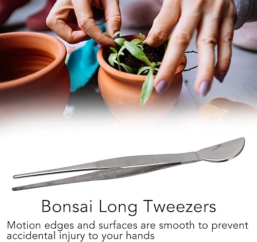 Miniatura 2 de Fdit Pinzas para bonsái de acero inoxidable, pinzas de jardinería para plantas, mango largo, herramienta de bonsái de jardinería, pinzas largas para