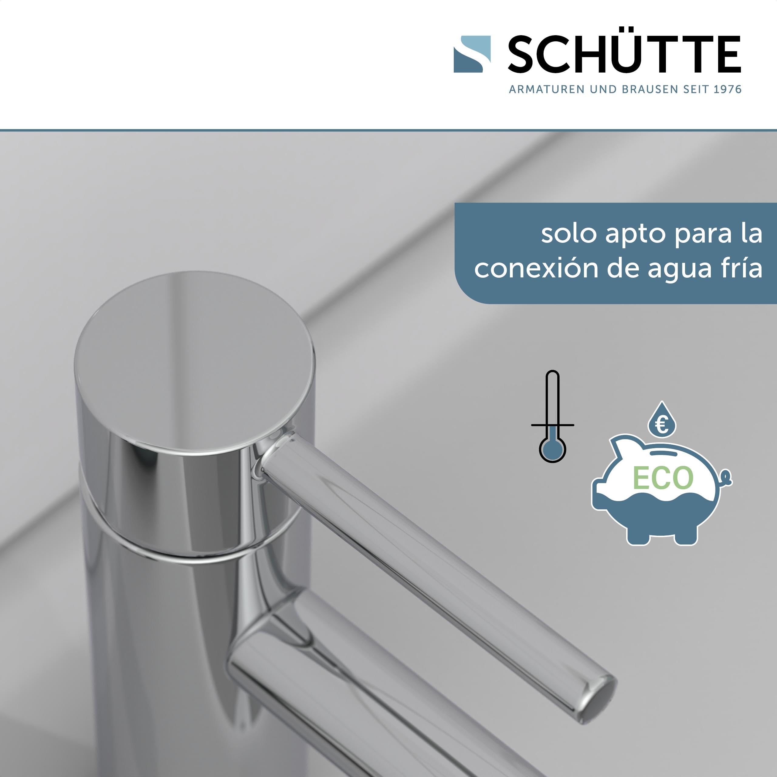 SCHÜTTE Grifo de agua fría ARAGON 37955, grifo baño solo para agua fría, grifo de lavabo en el inodoro de invitados, grifo para lavabo pequeño, válvula de pie, cromo