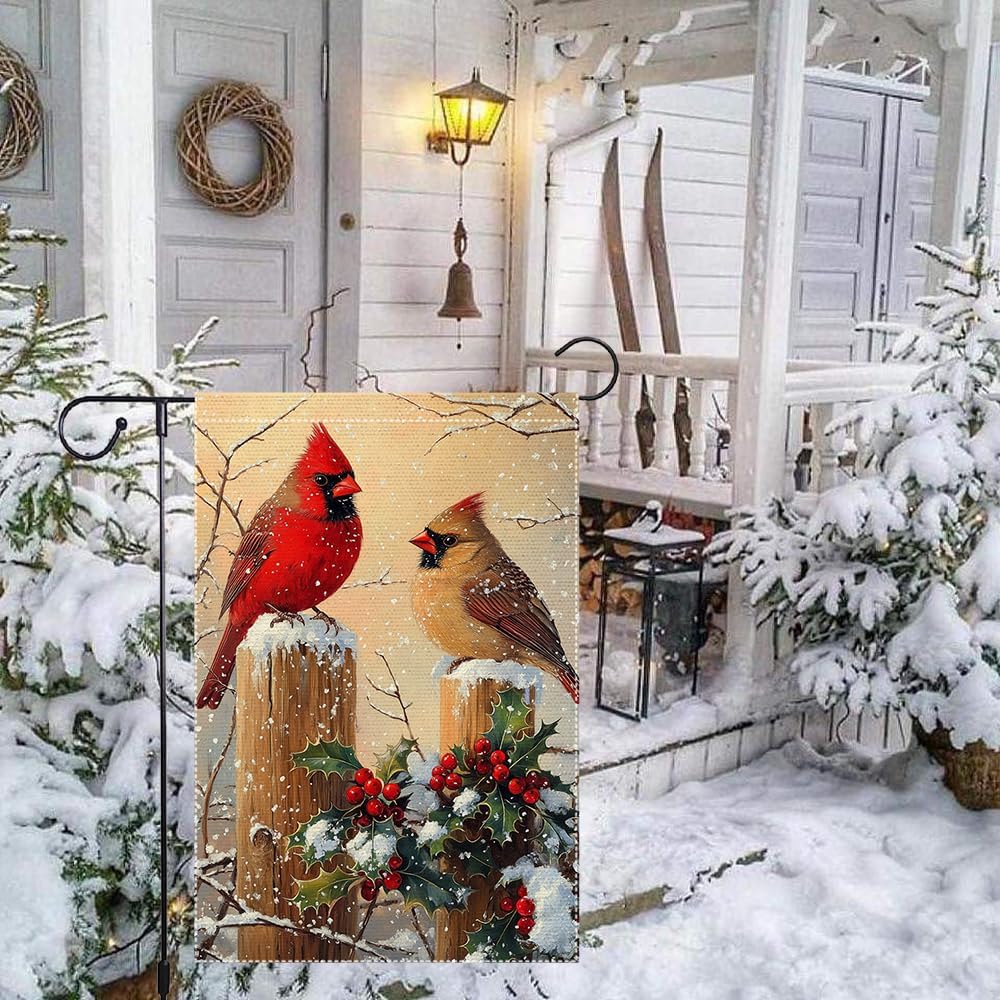 Winter Scene Garden Flag Double Sided Burlap Vibrant Red and Brown Cardinals Snowy Decorative Outdoor Yard Banner 12x18 Inch - Image 8