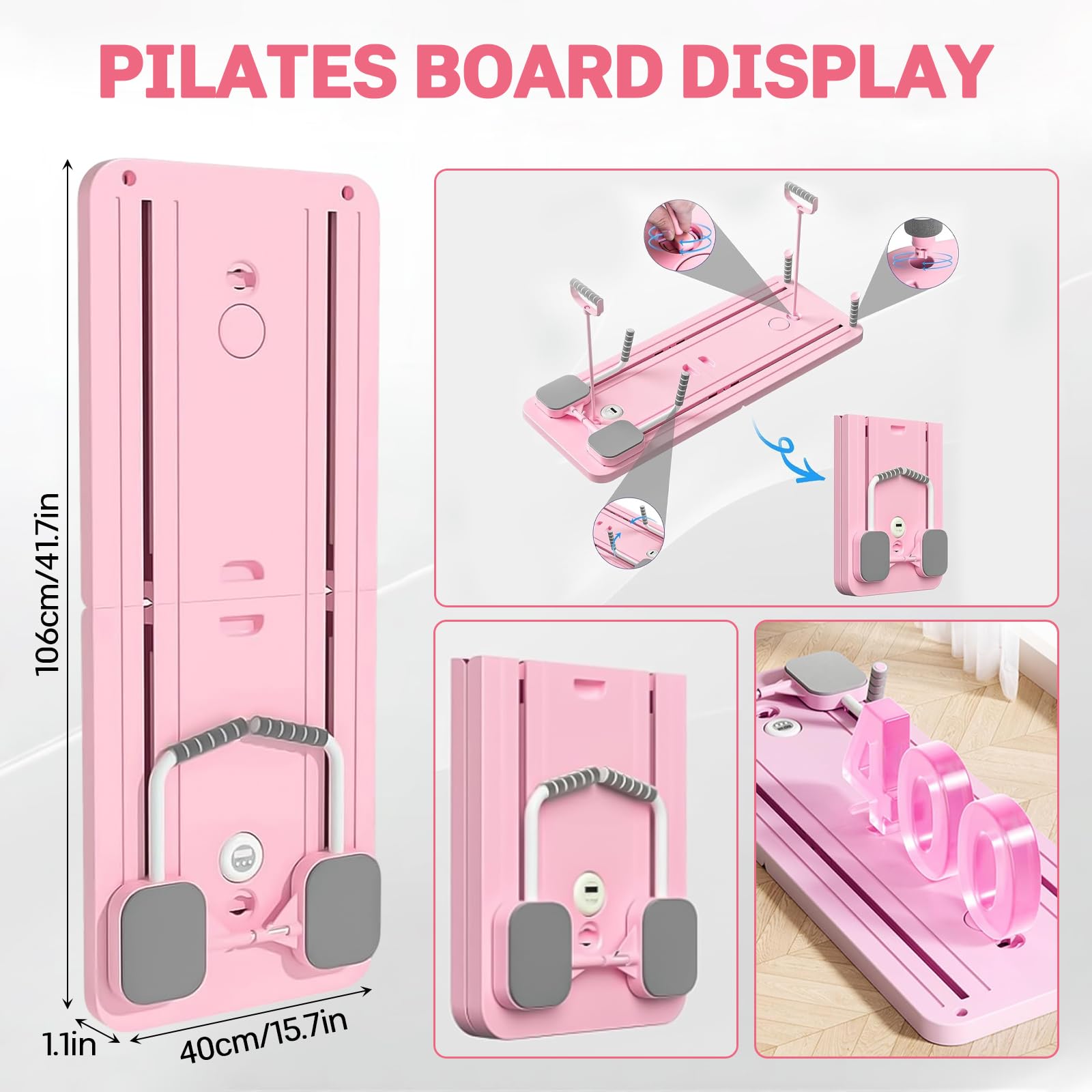 Pilates Board, riformatore pilates 5 in 1 con ruota addominale automatica e timer, multifunzione, pieghevole, per la casa e la palestra (rosa)